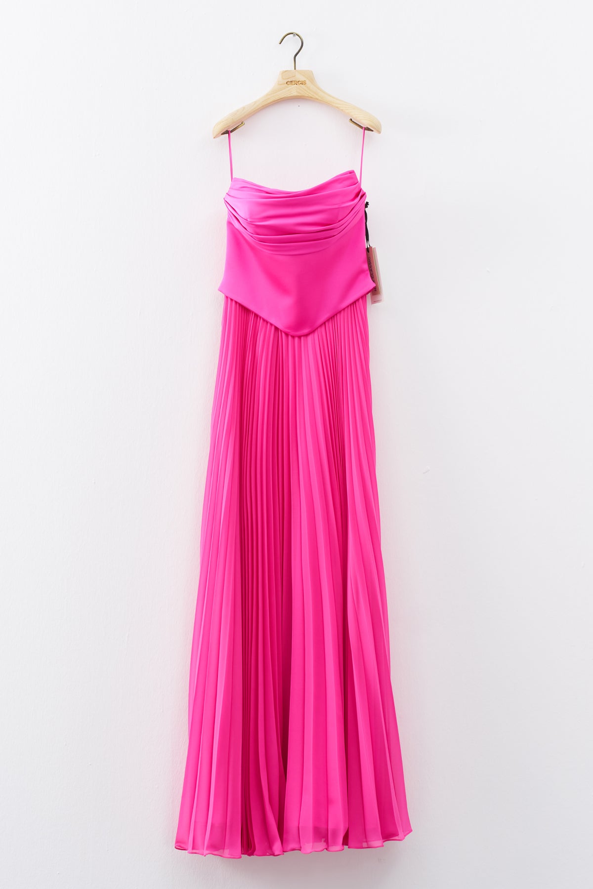 Fuchsia Strapless Draped Pleated Skirt Long Evening Dress