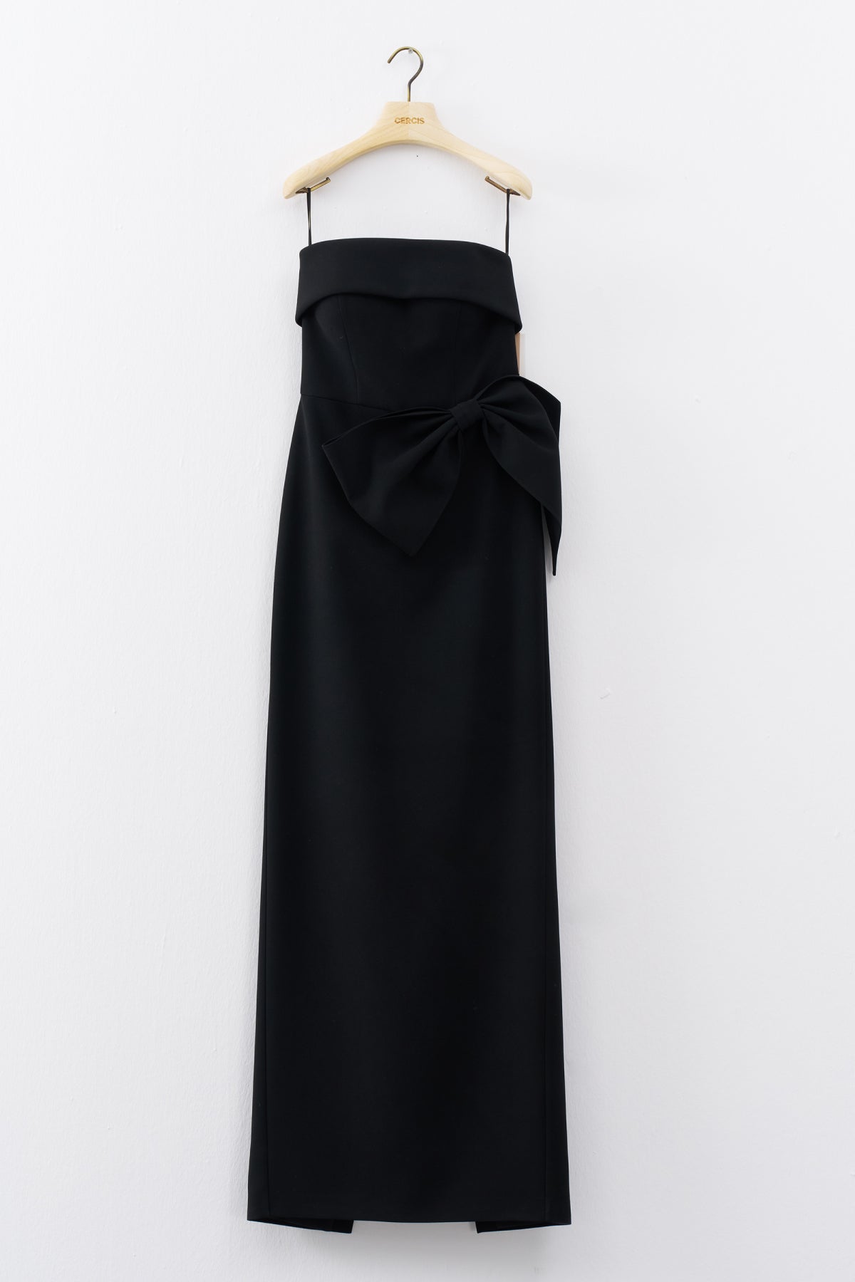 Black Strapless Bow Detailed Long Evening Dress