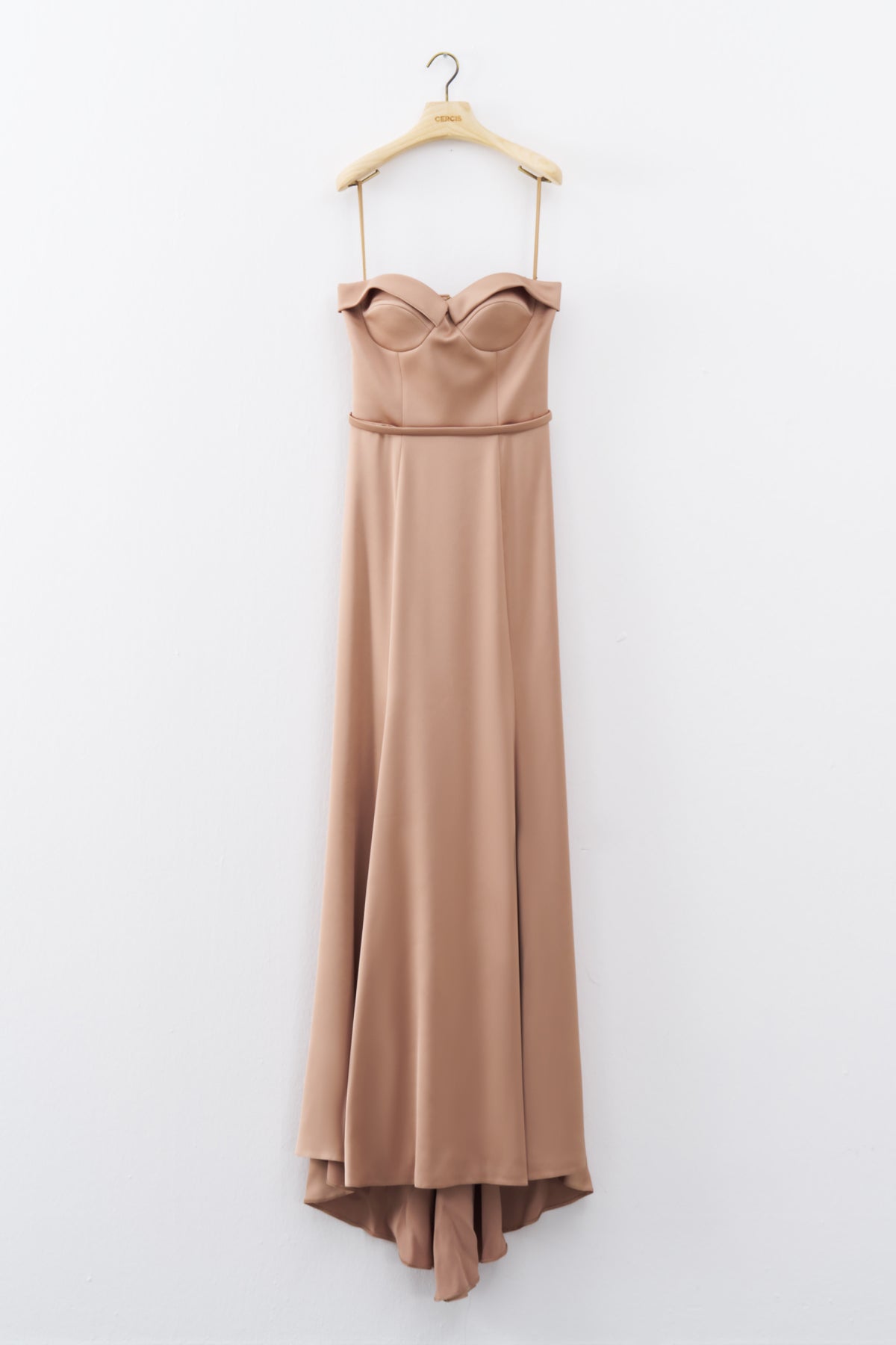 Beige Strapless Chest Globe Long Evening Dress