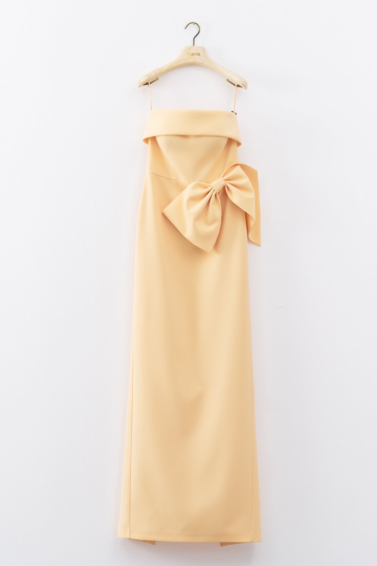 Yellow Strapless Bow Detailed Long Evening Dress