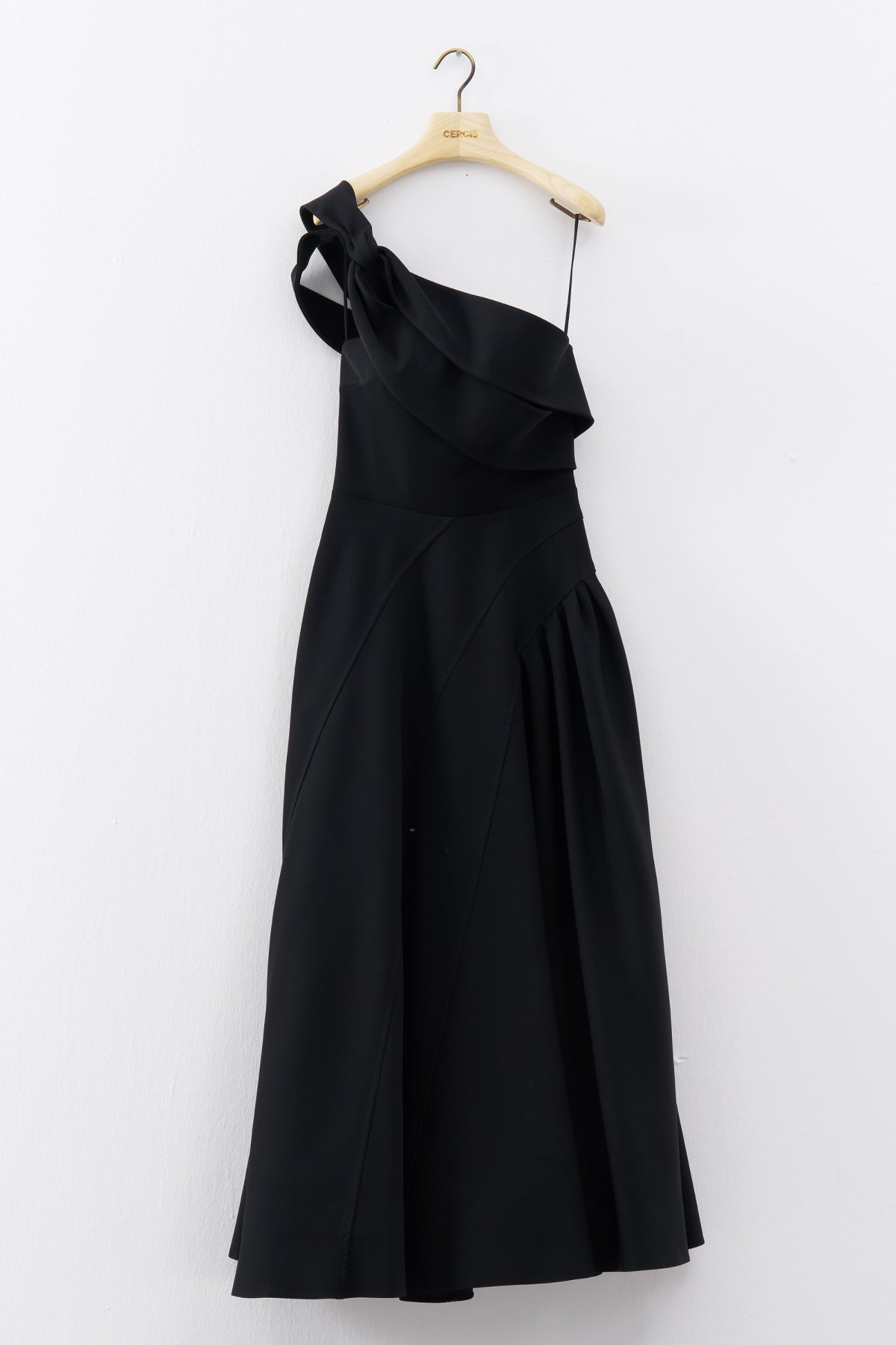 Black One Shoulder Knot Detailed Long Evening Dress