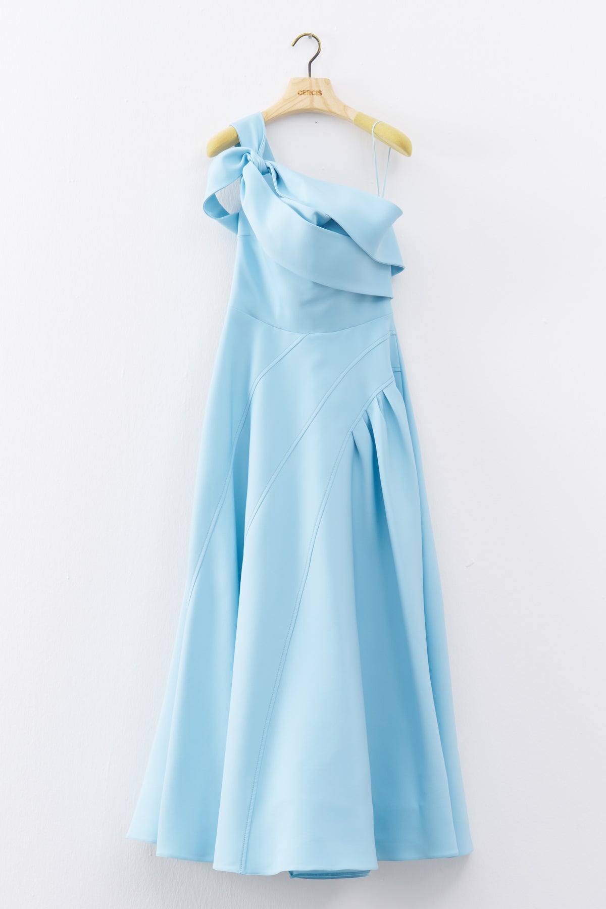 Blue One Shoulder Knot Detailed Long Evening Dress