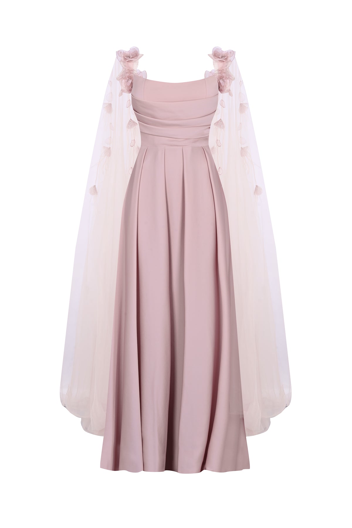 Floral Embroidered Chiffon Sleeve Long Evening Dress