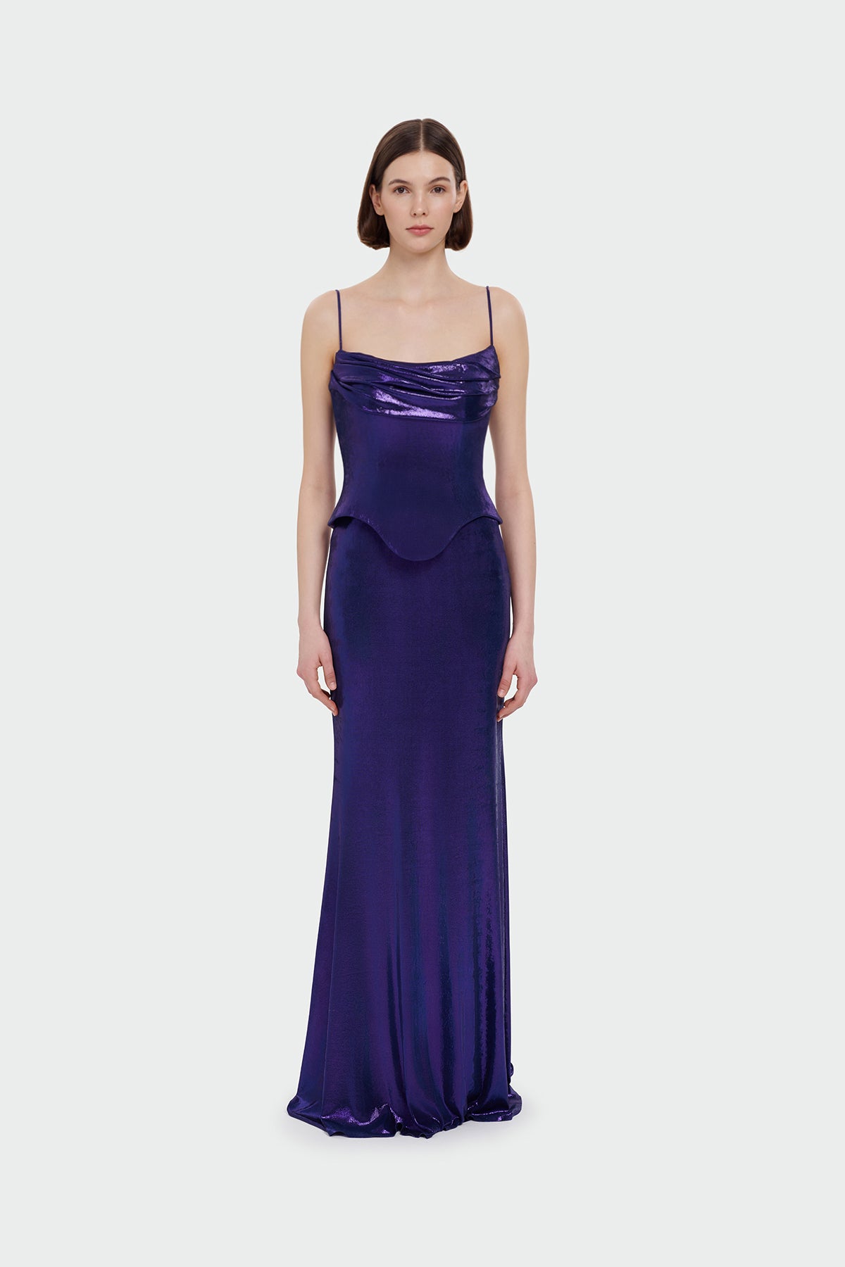 Spaghetti Strap Drape Detail Evening Dress