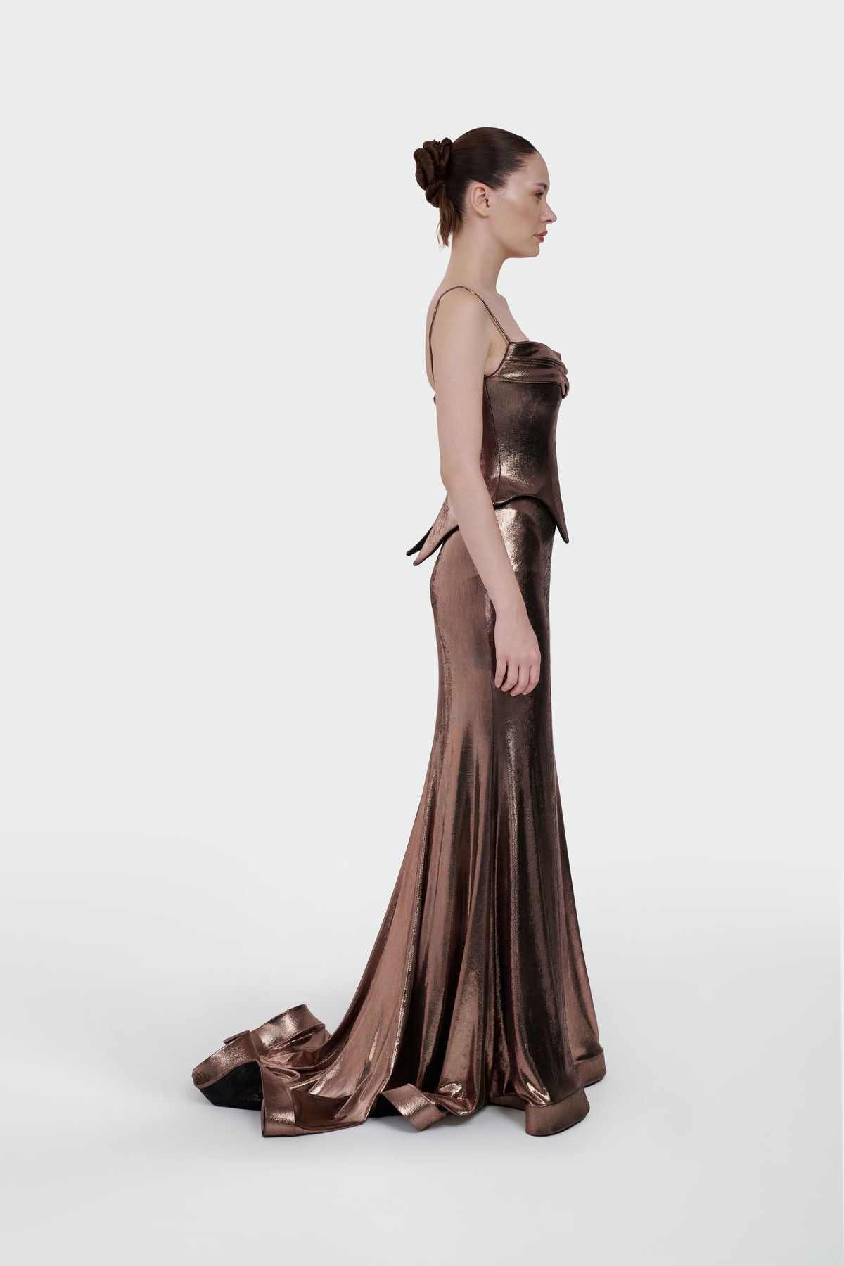 İnce Askılı Drape Detaylı Abiye Elbise