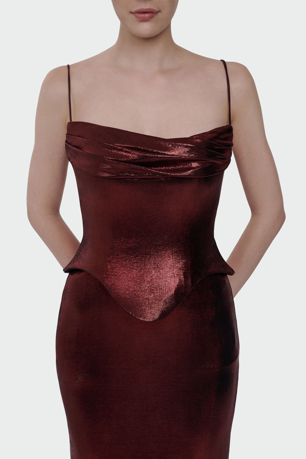 İnce Askılı Drape Detaylı Abiye Elbise