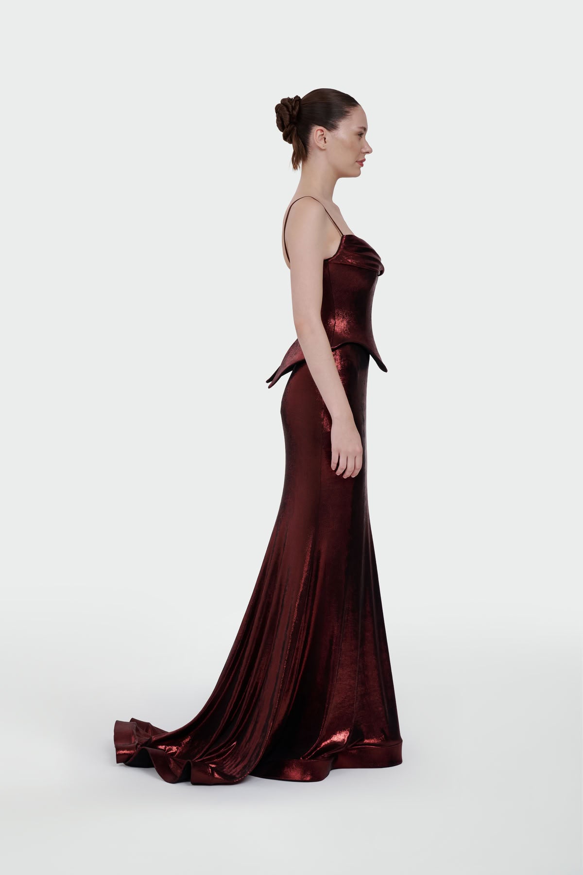 İnce Askılı Drape Detaylı Abiye Elbise
