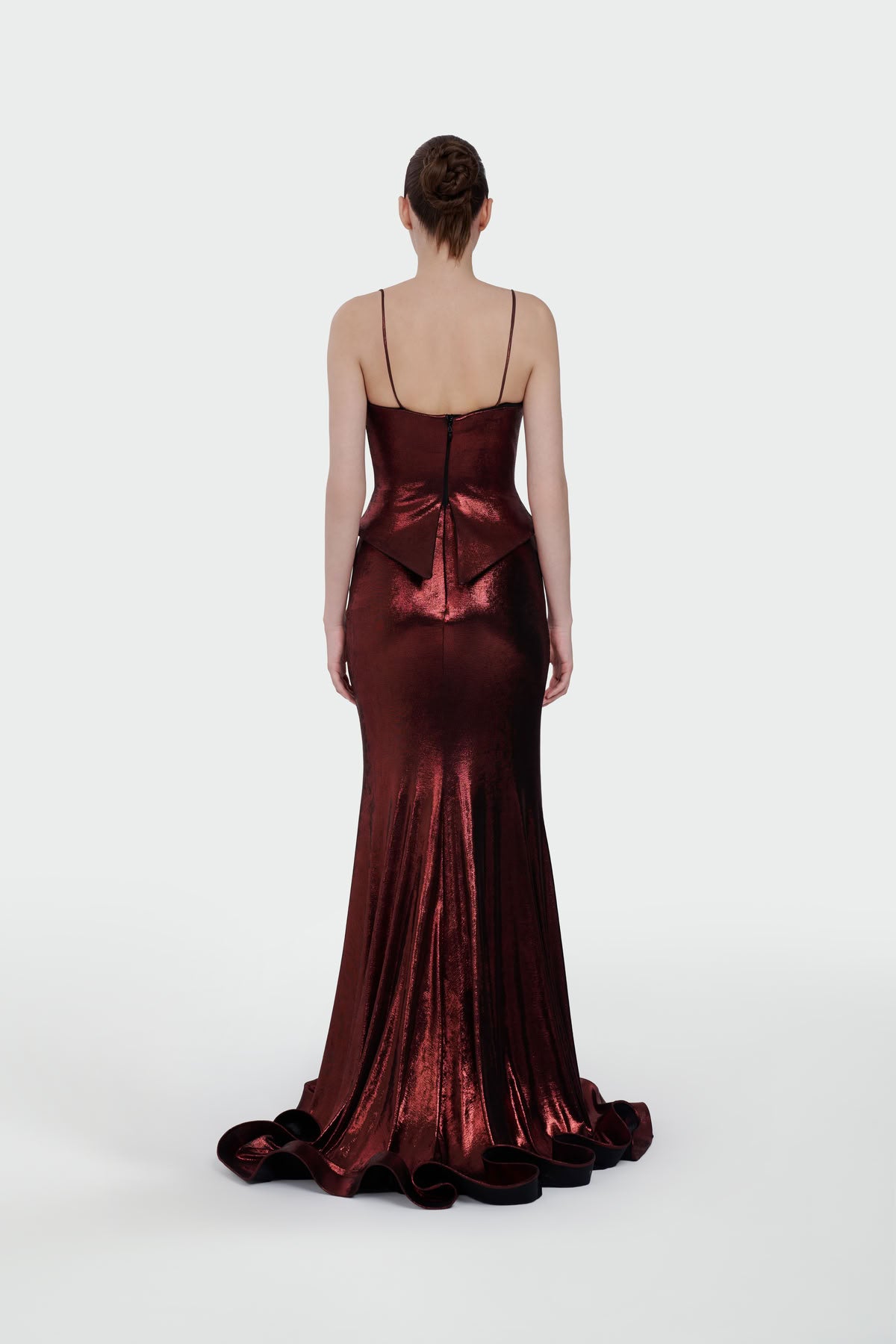 İnce Askılı Drape Detaylı Abiye Elbise
