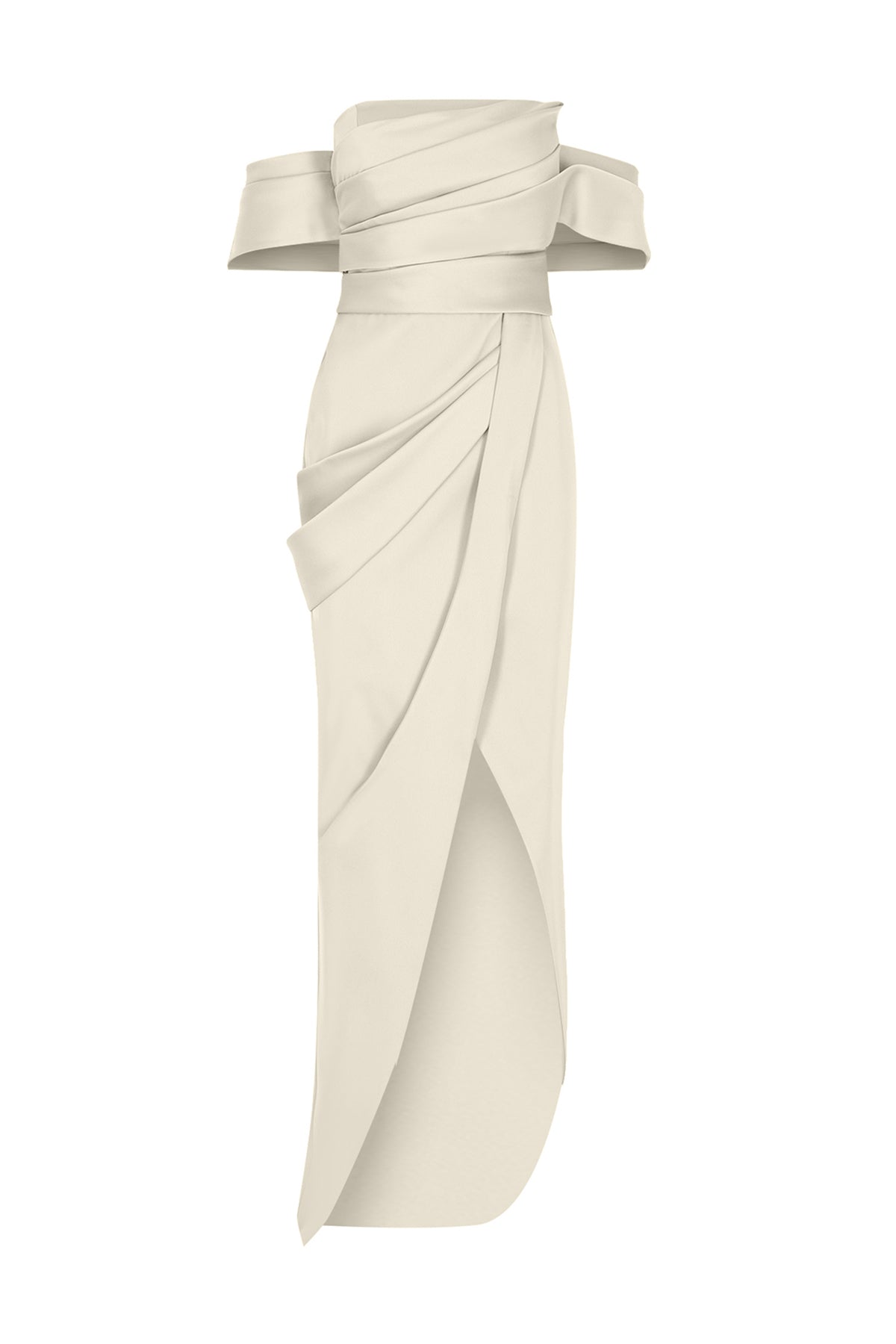 Off the Shoulder Draped Slit Detailed Long Evening Dress