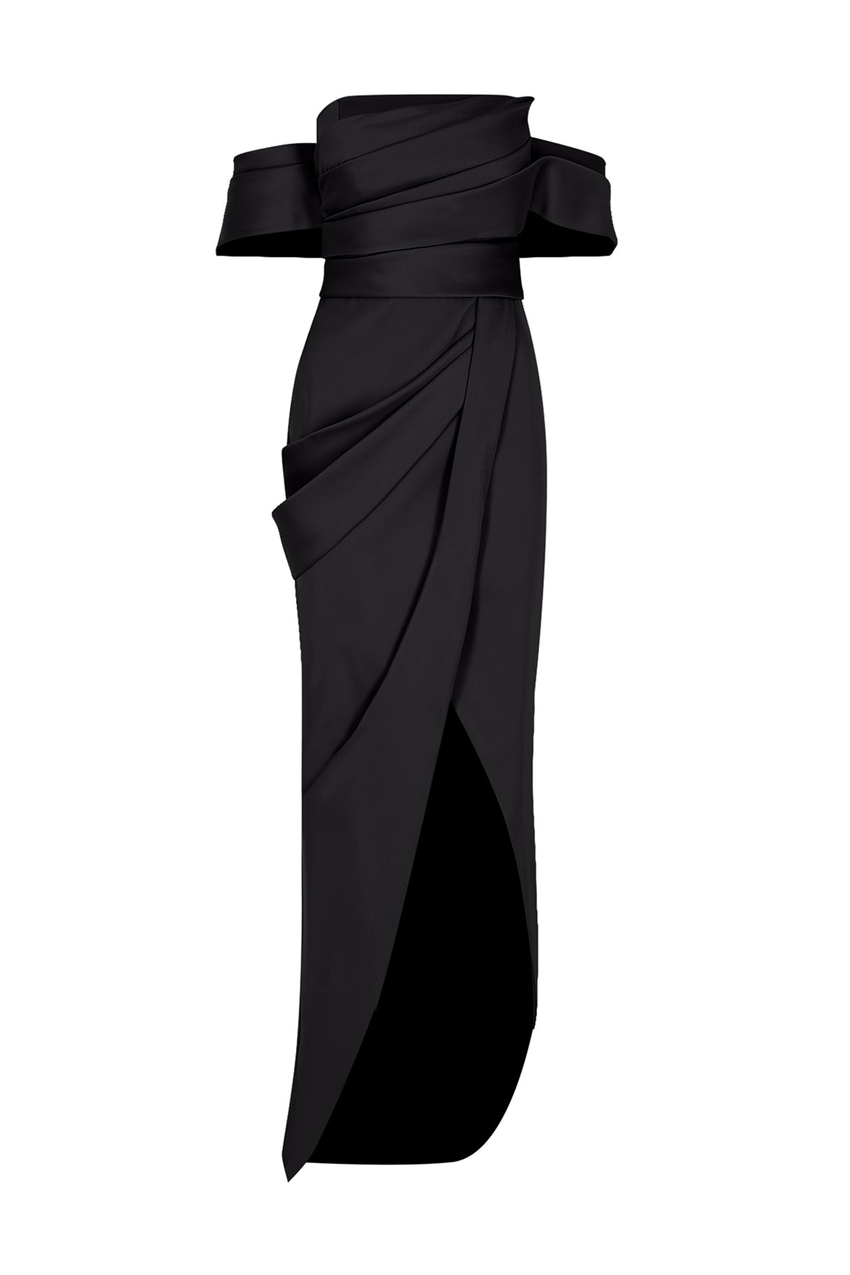 Off the Shoulder Draped Slit Detailed Long Evening Dress