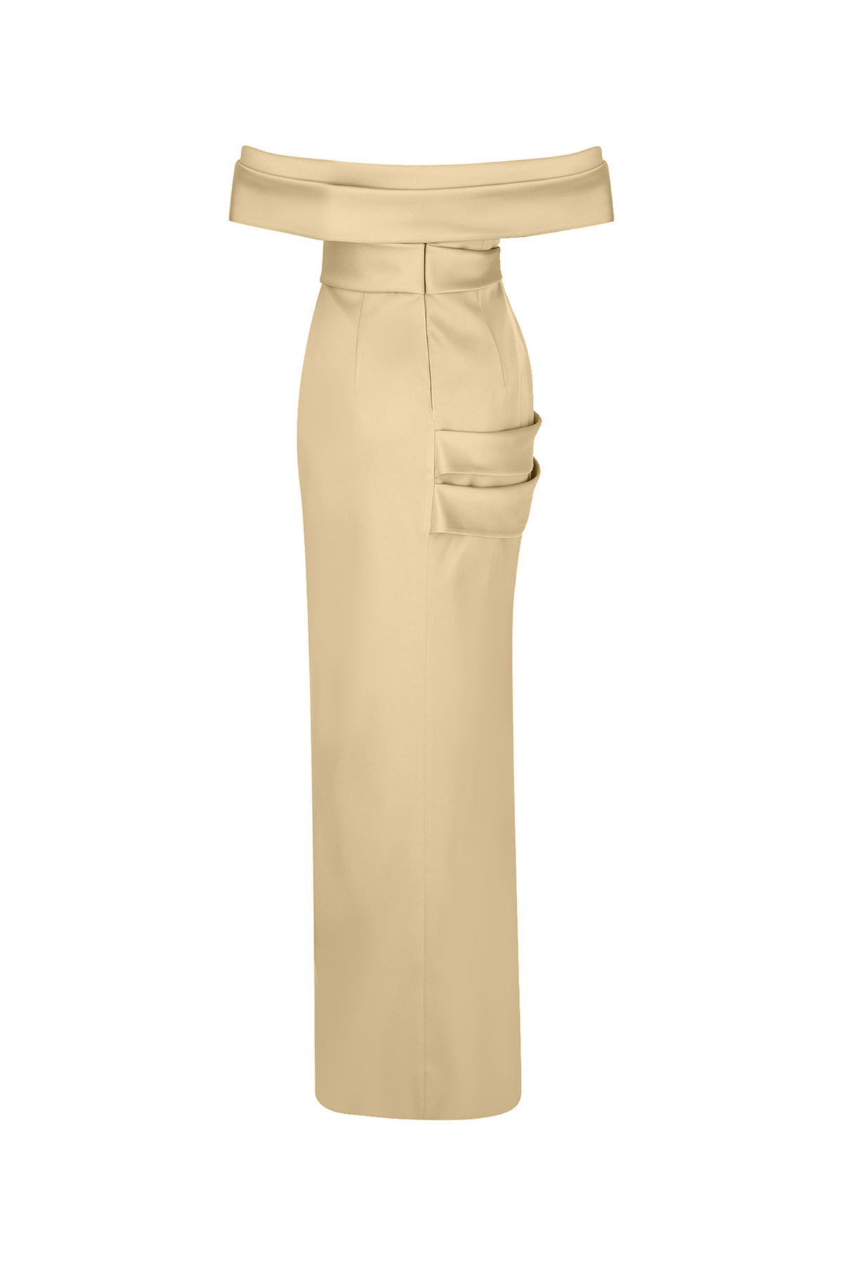 Off the Shoulder Draped Slit Detailed Long Evening Dress