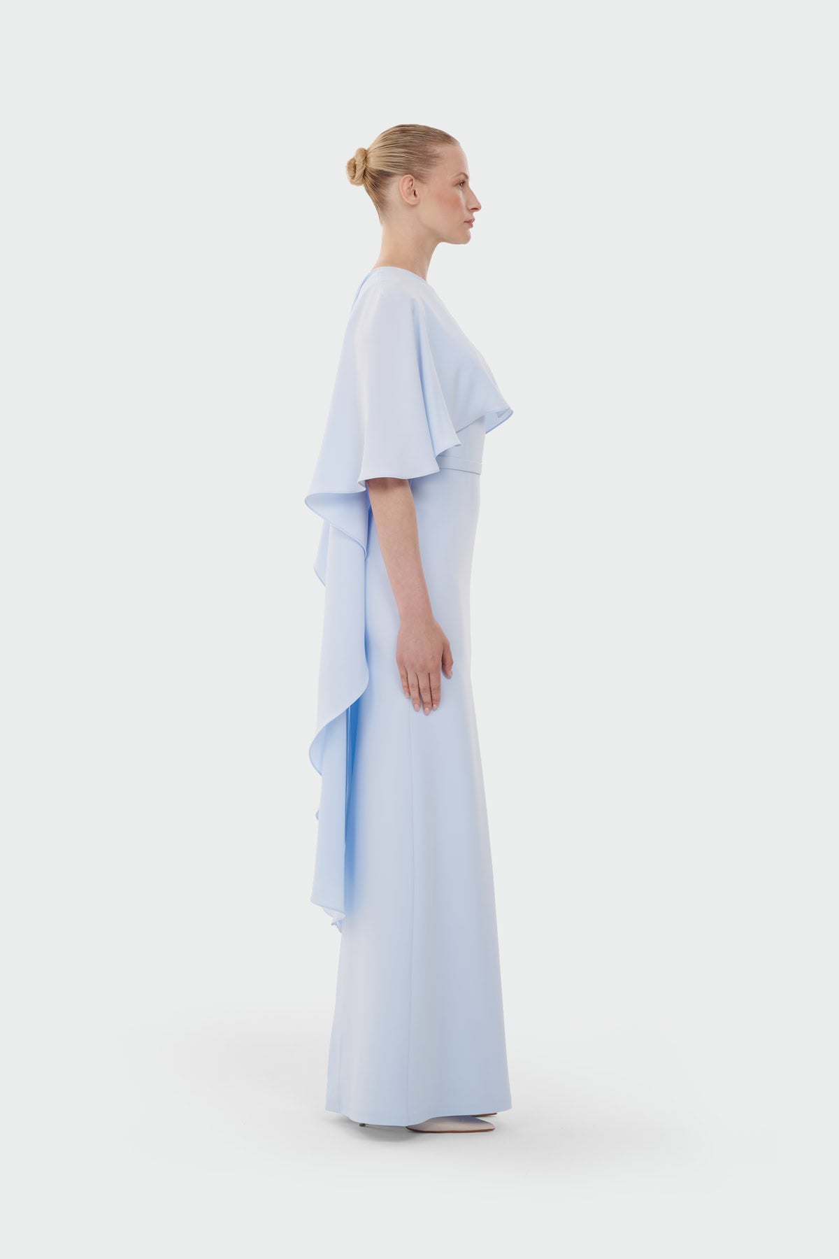 Cape Detail Long Evening Dress