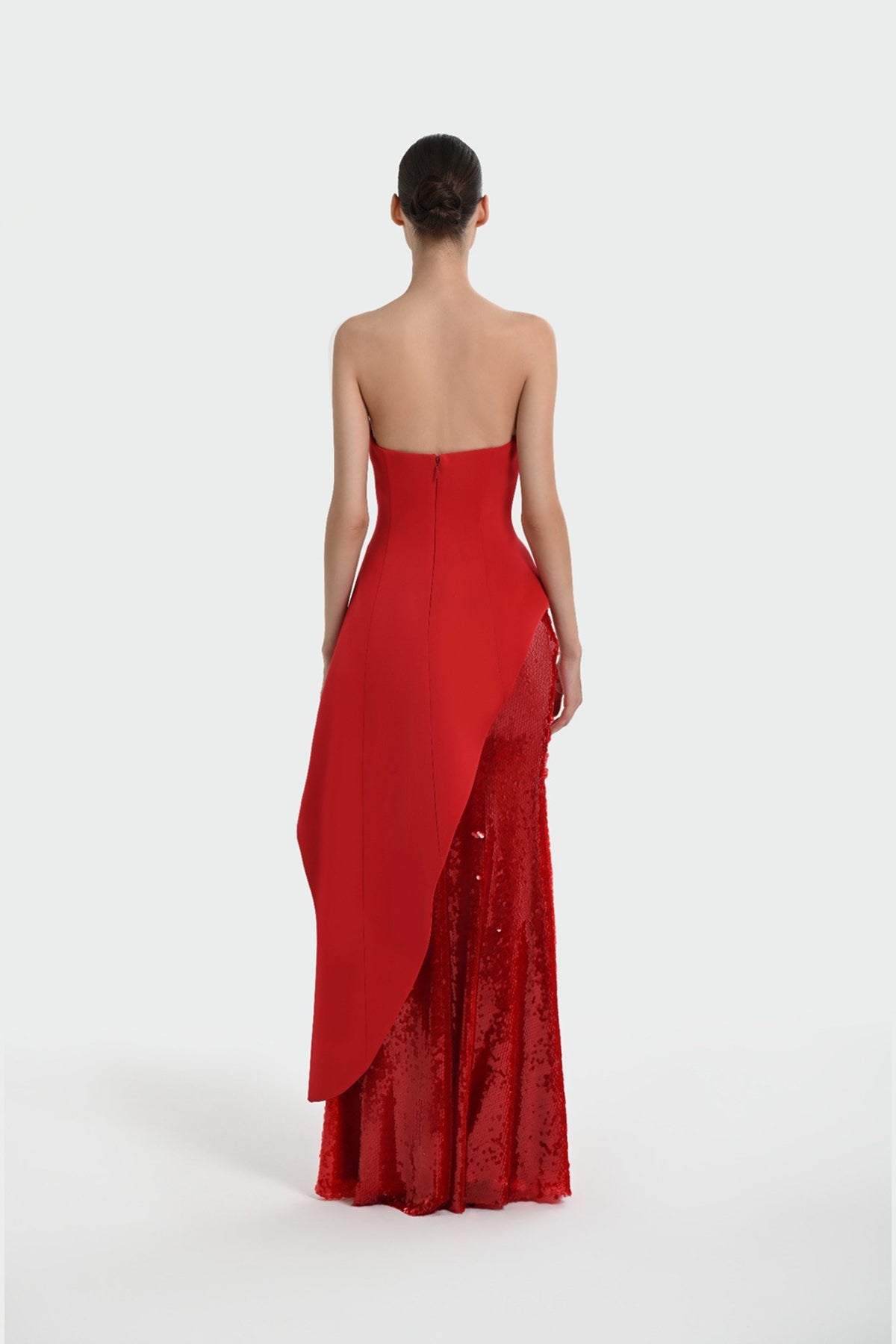Sequin Embellished Strapless Crepe Evening Dress Set