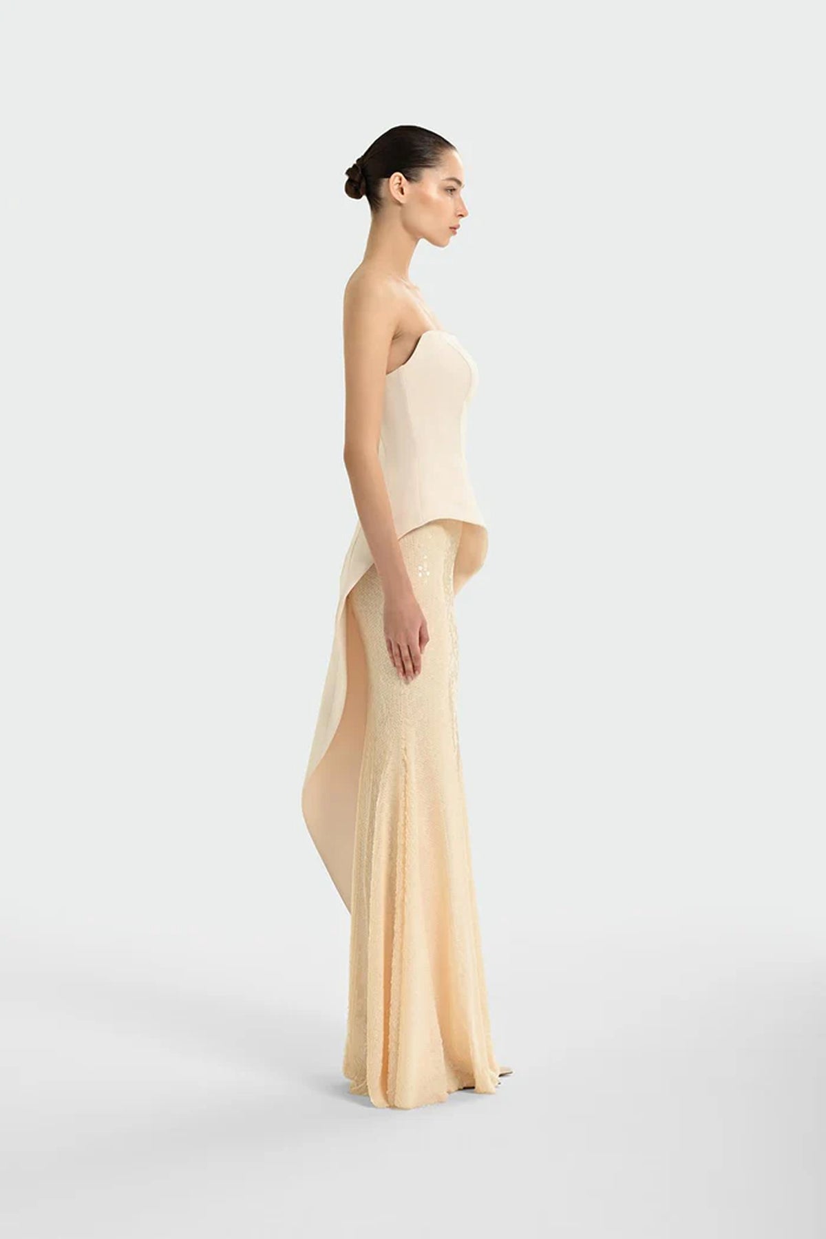 Sequin Embellished Strapless Crepe Evening Dress Set