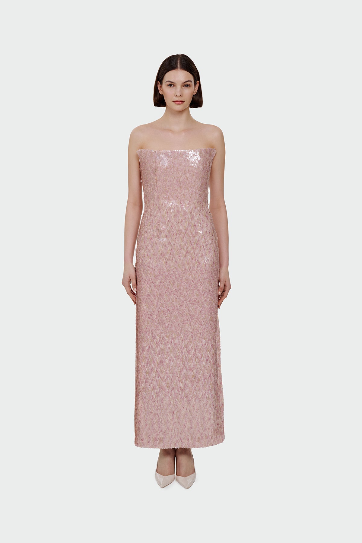 Sequin Embellished Strapless Evening Gown