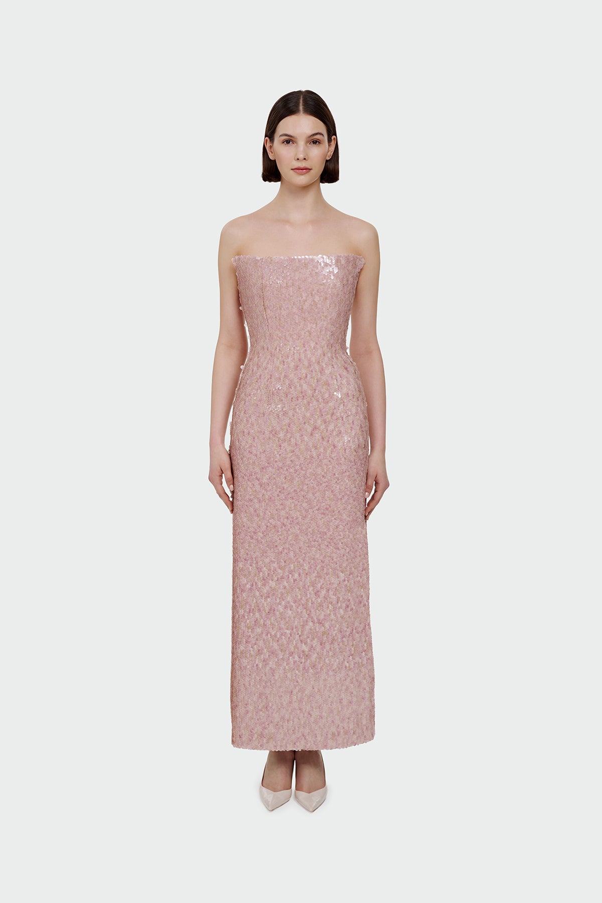Sequin Embellished Strapless Evening Gown