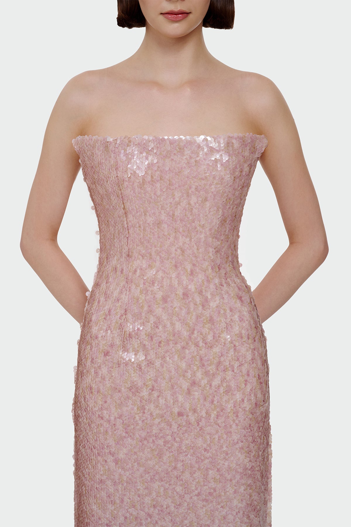 Sequin Embellished Strapless Evening Gown