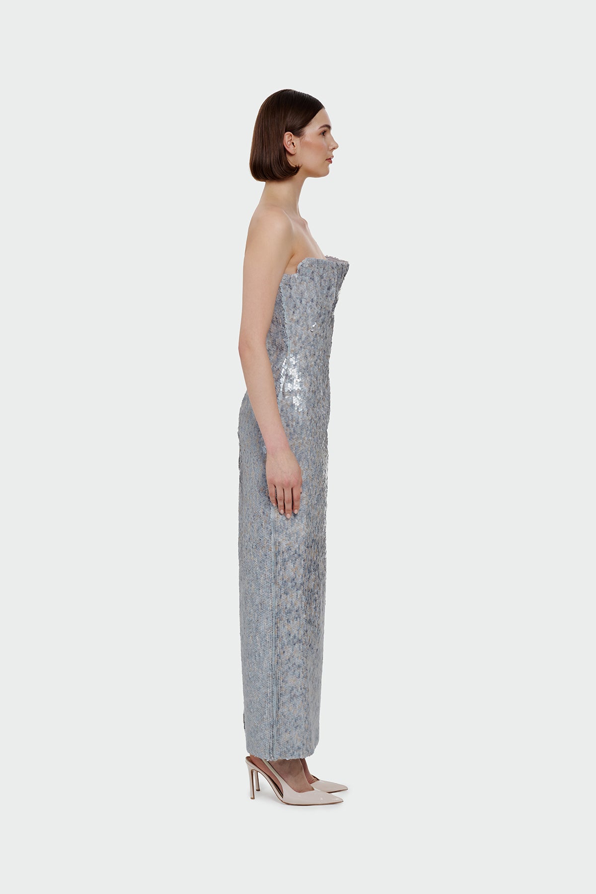 Sequin Embellished Strapless Evening Gown