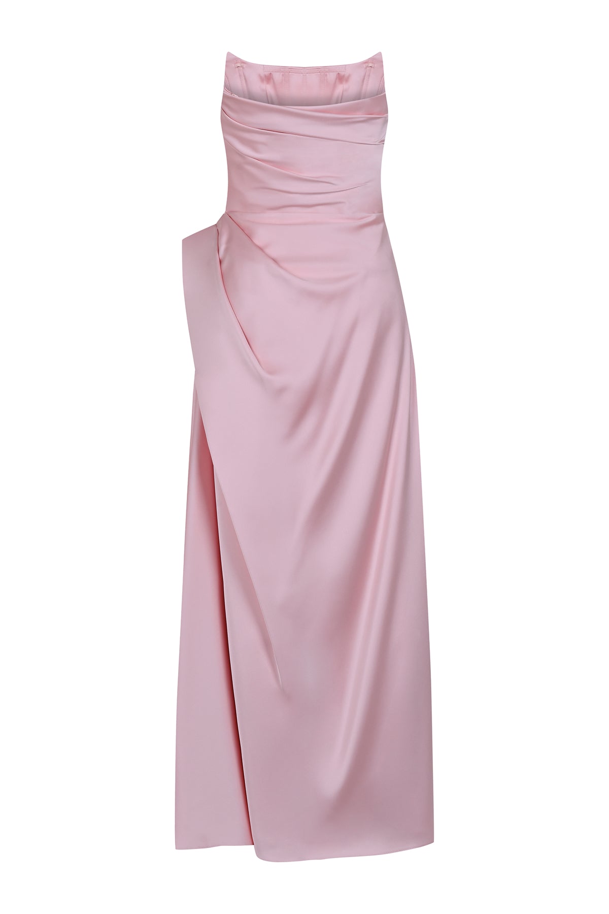 Strapless Draped Detail Long Evening Dress