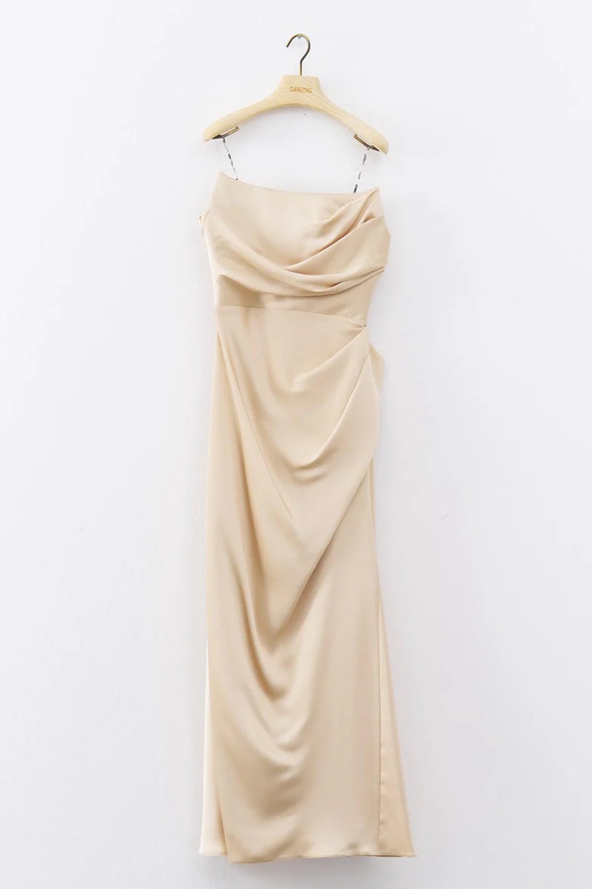 Straplez Drape Detaylı Uzun Abiye Elbise - Cercis