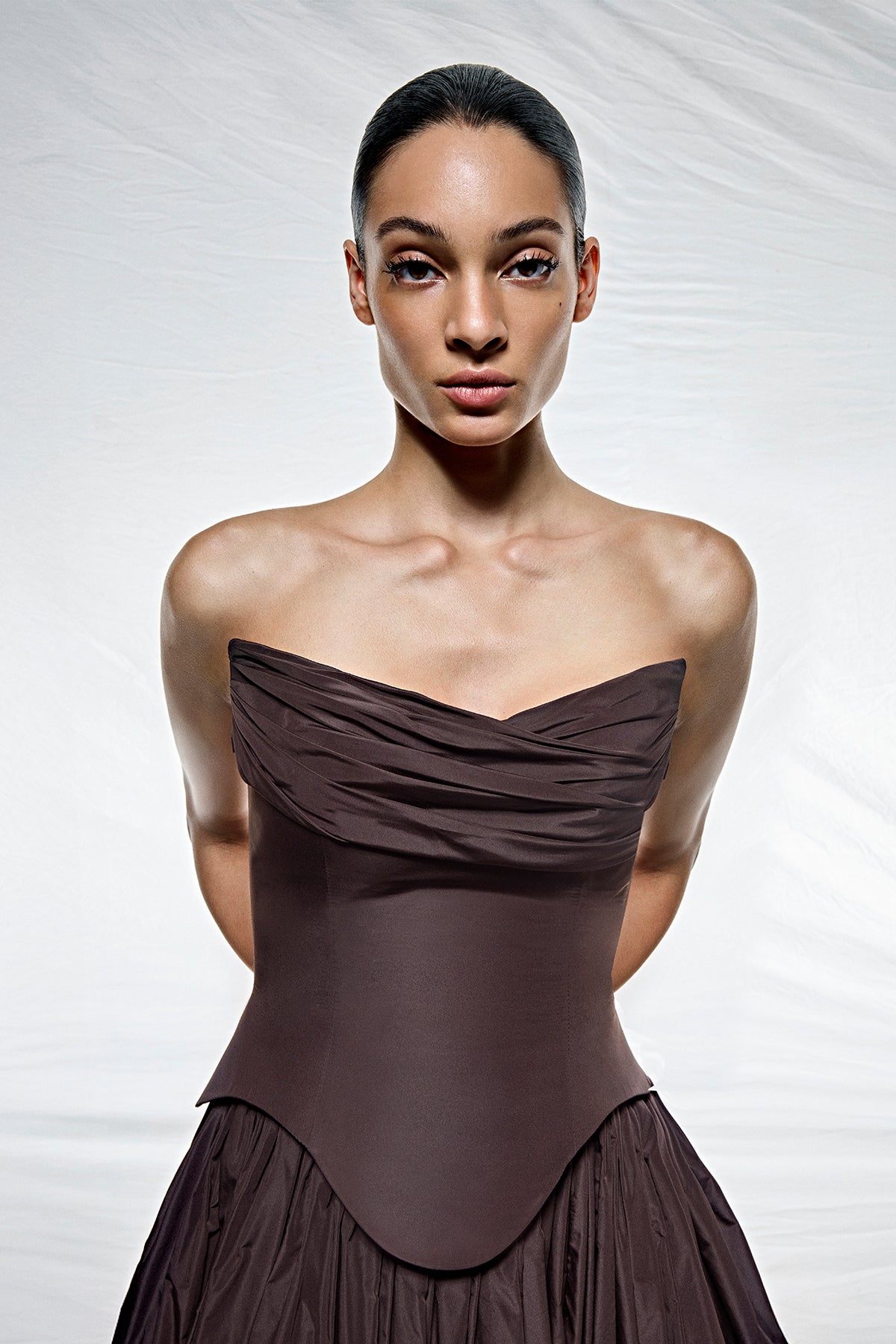 Straplez Drapeli Korsaj Detaylı Abiye Elbise