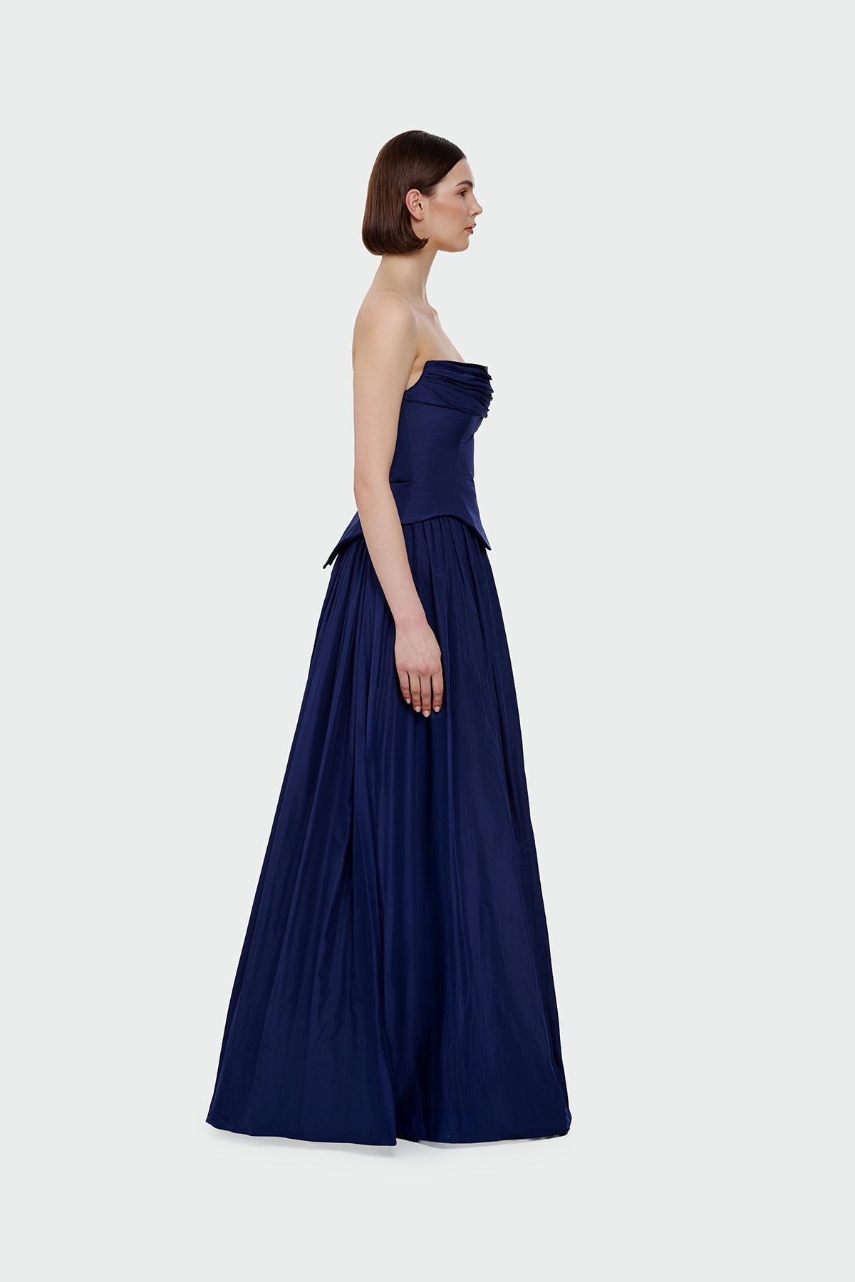 Strapless Draped Corset Detailed Evening Dress