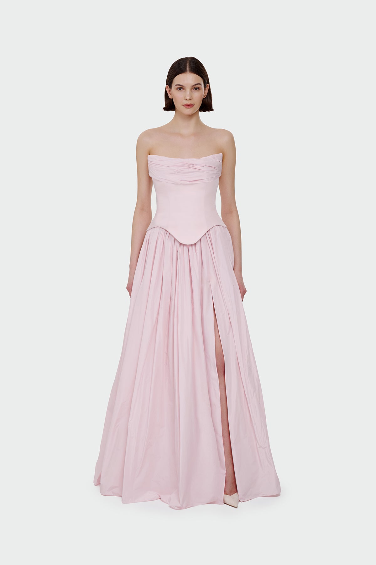 Strapless Draped Corset Detailed Evening Dress