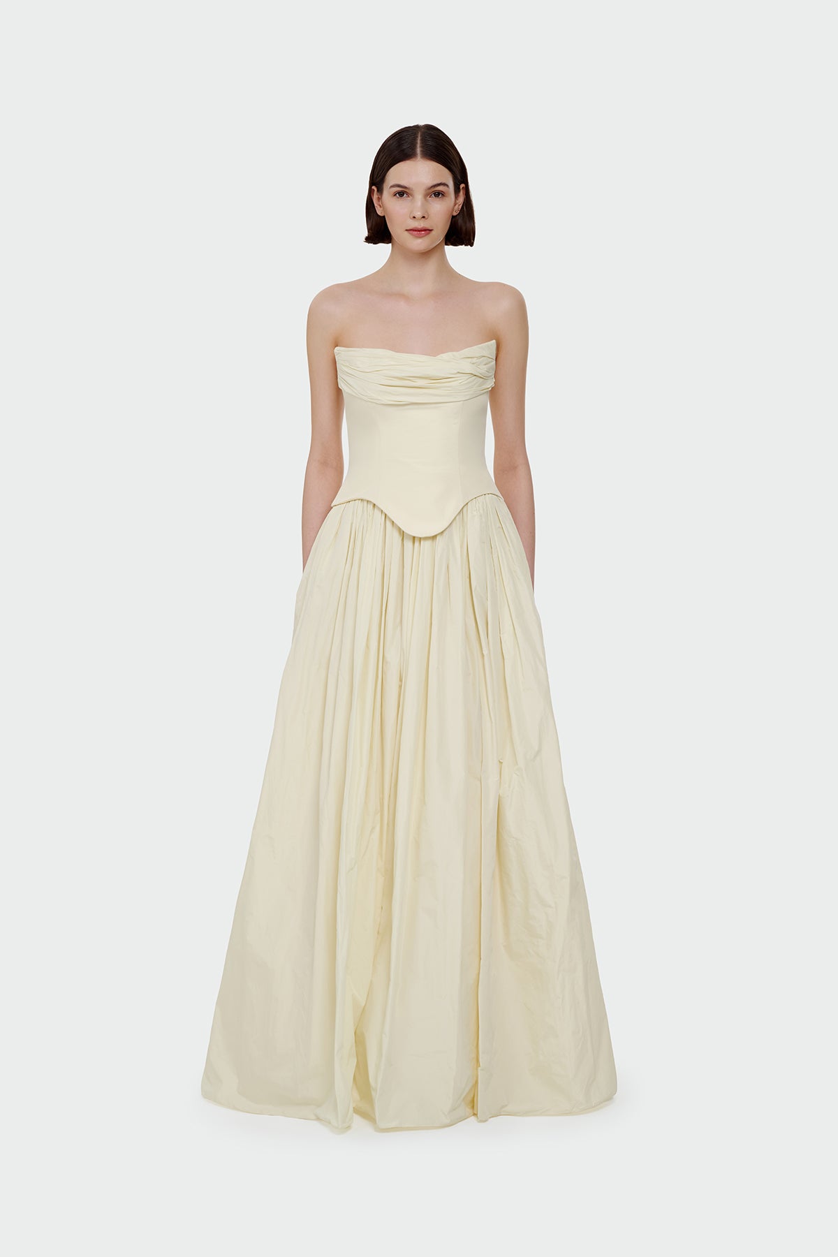 Strapless Draped Corset Detailed Evening Dress