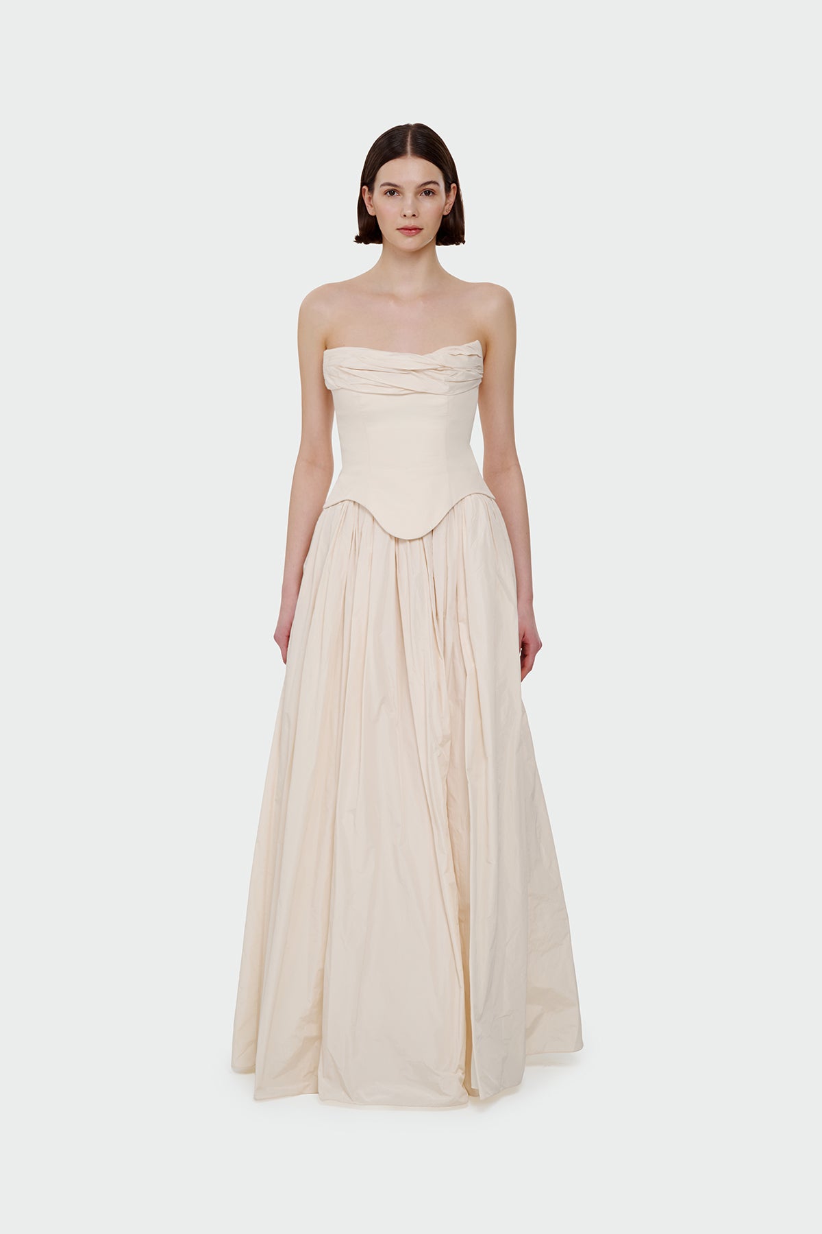 Strapless Draped Corset Detailed Evening Dress