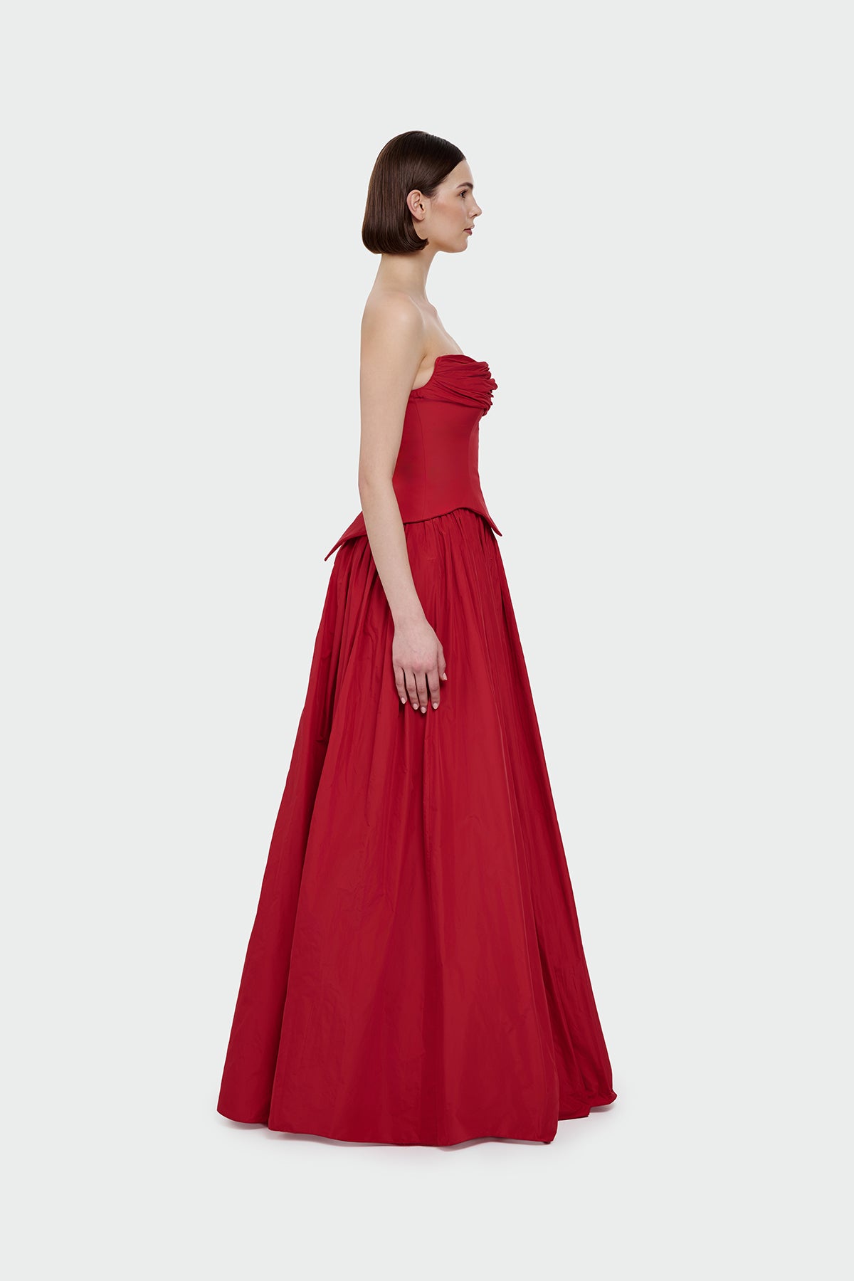 Strapless Draped Corset Detailed Evening Dress