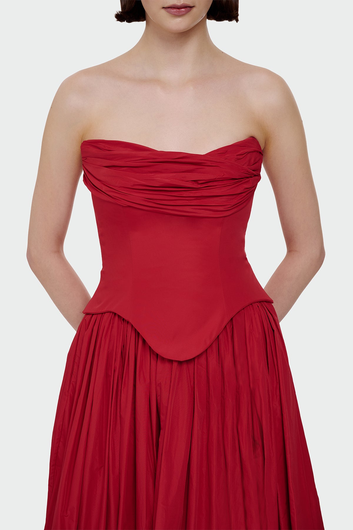 Strapless Draped Corset Detailed Evening Dress