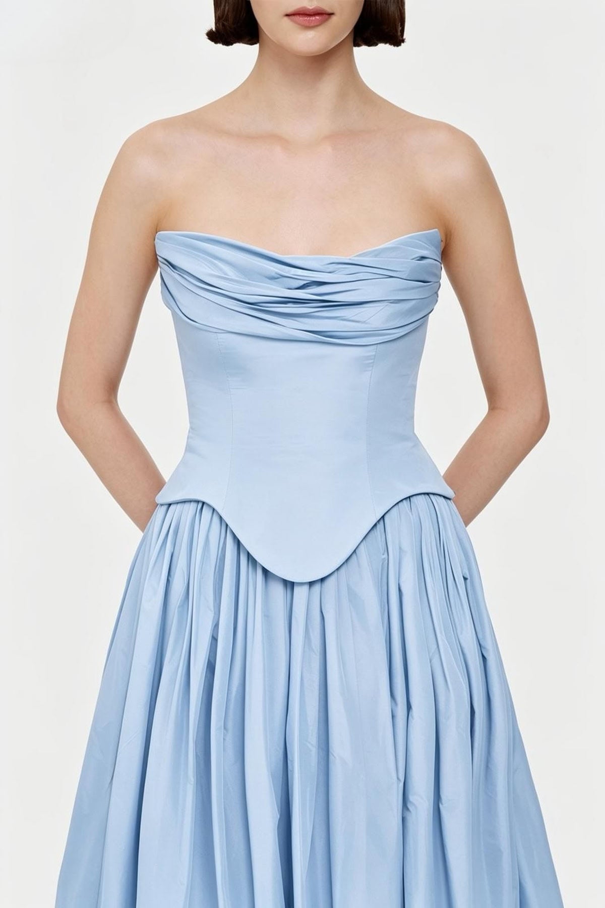 Strapless Draped Corset Detailed Evening Dress