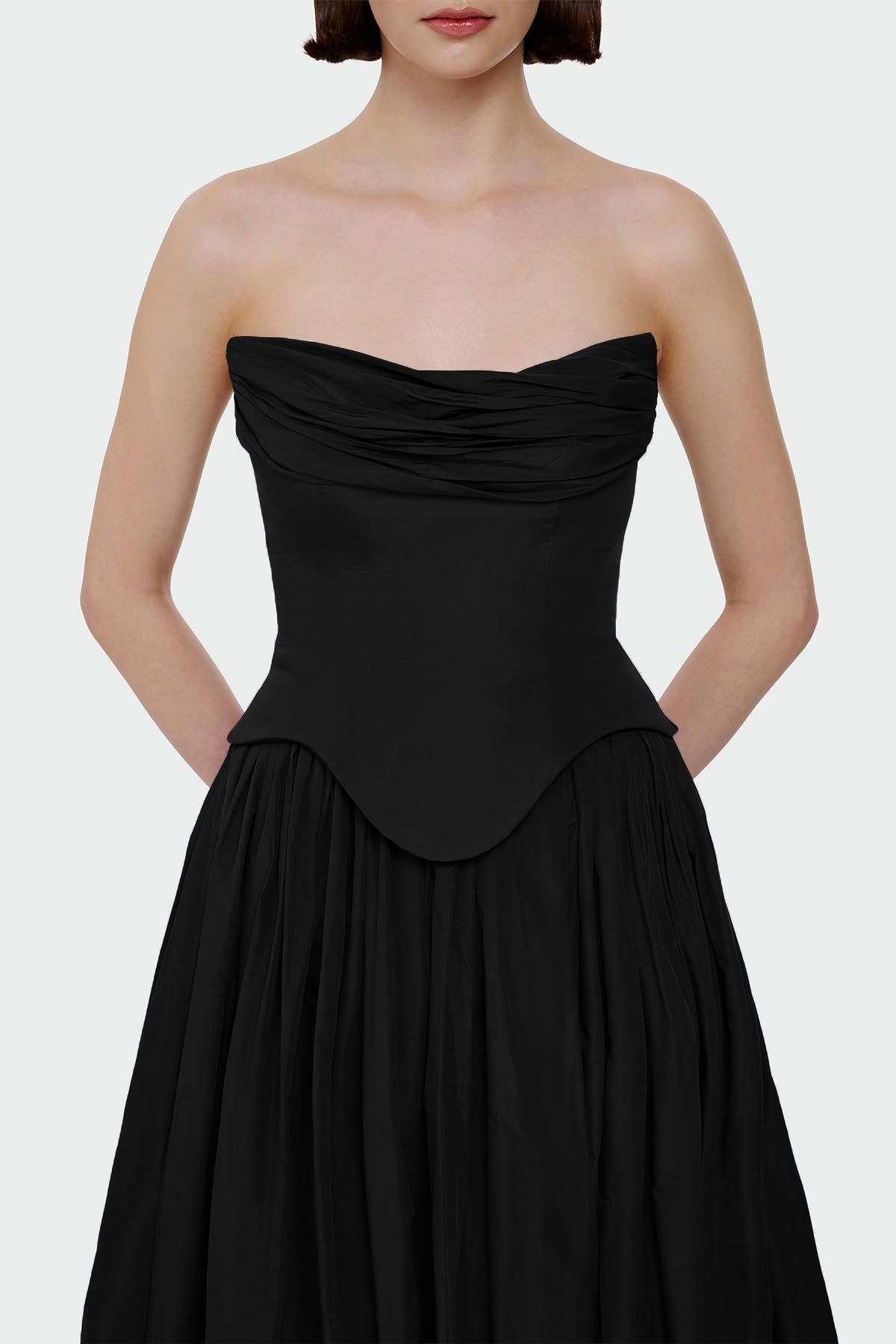 Strapless Draped Corset Detailed Evening Dress