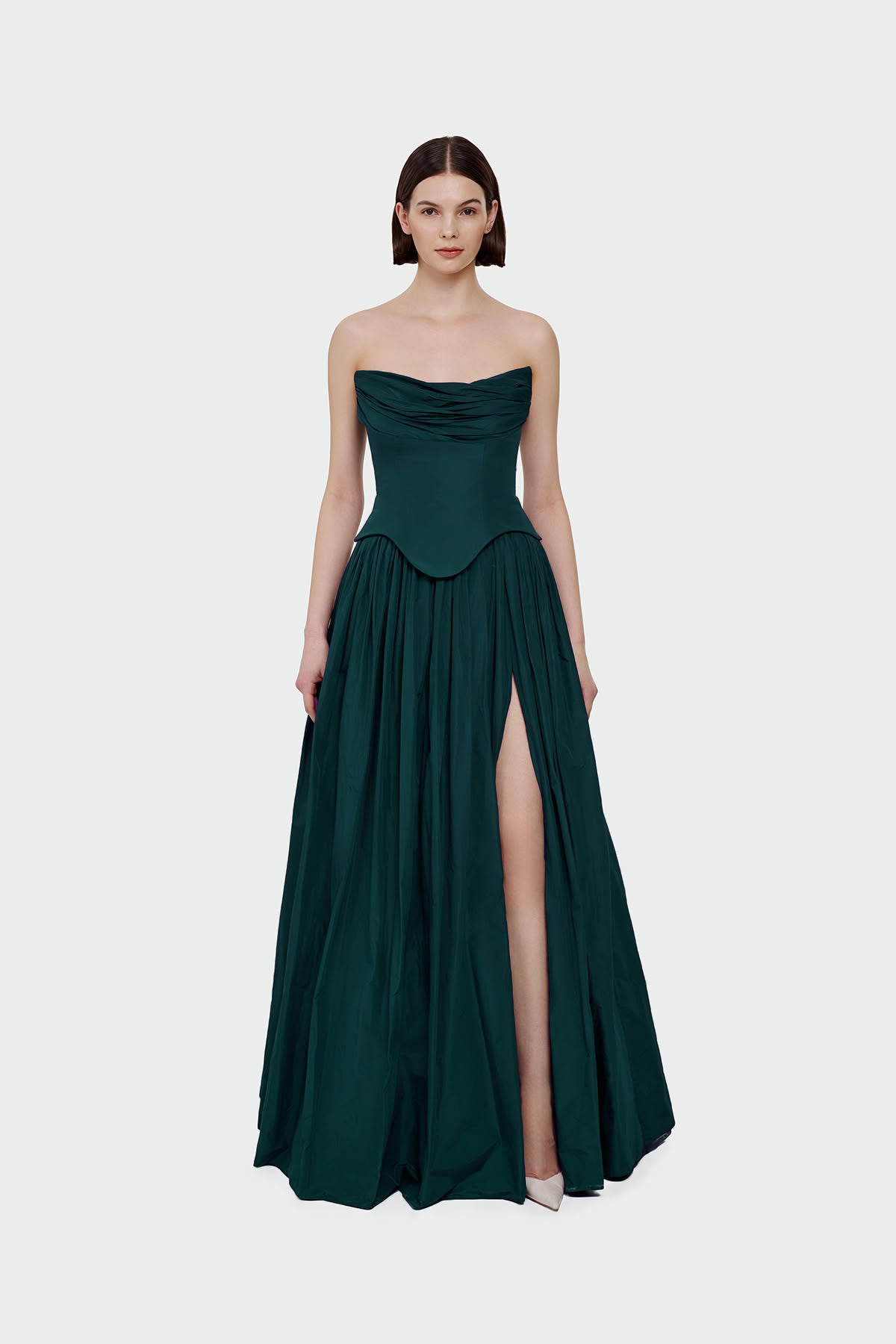 Strapless Draped Corset Detailed Evening Dress
