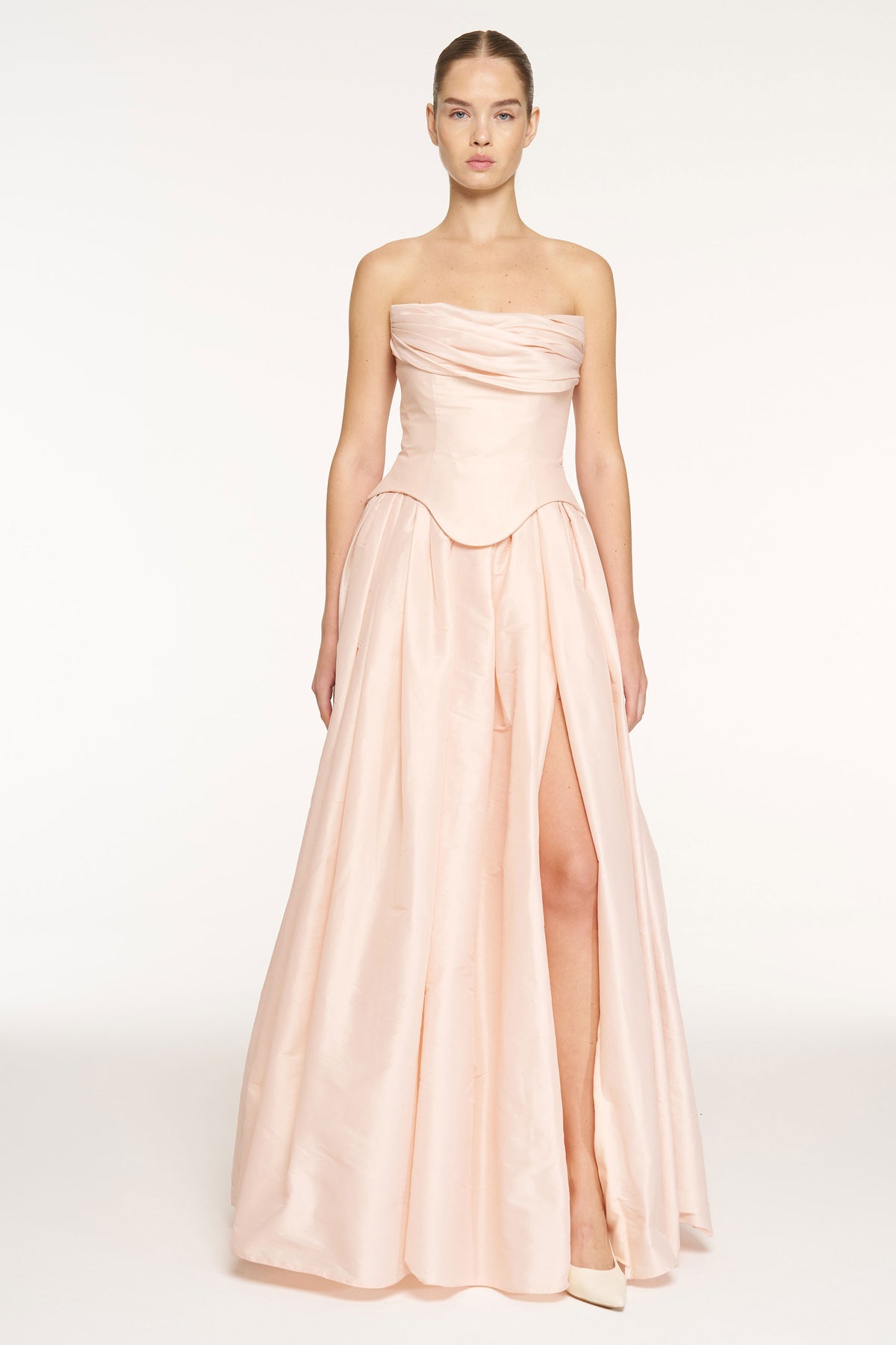 Strapless Draped Corset Detailed Evening Dress