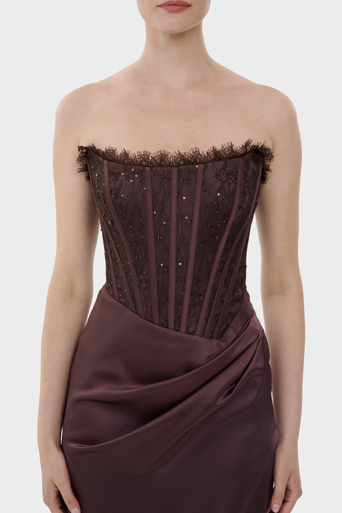 Strapless Draped Slit Evening Gown