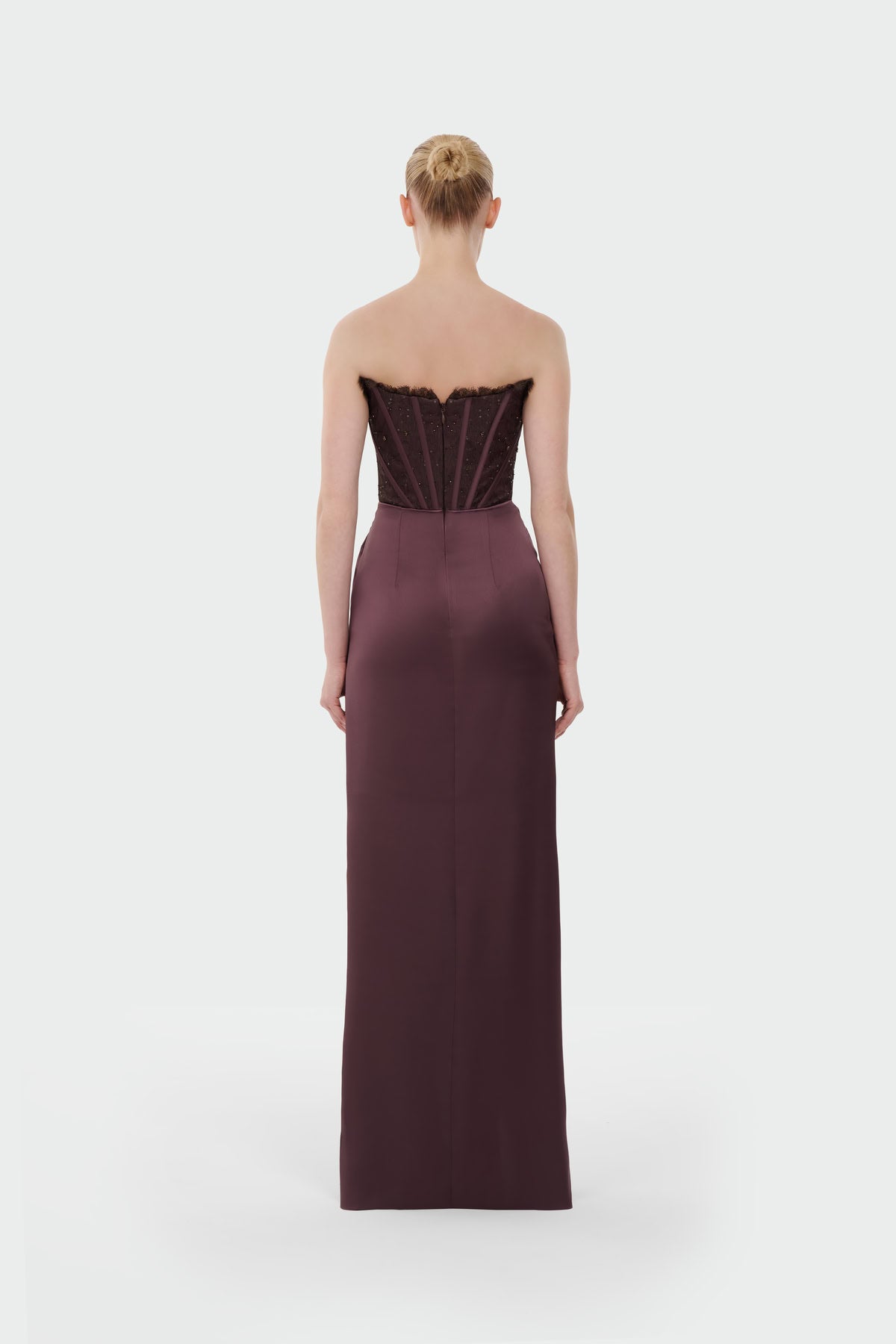 Strapless Draped Slit Evening Gown