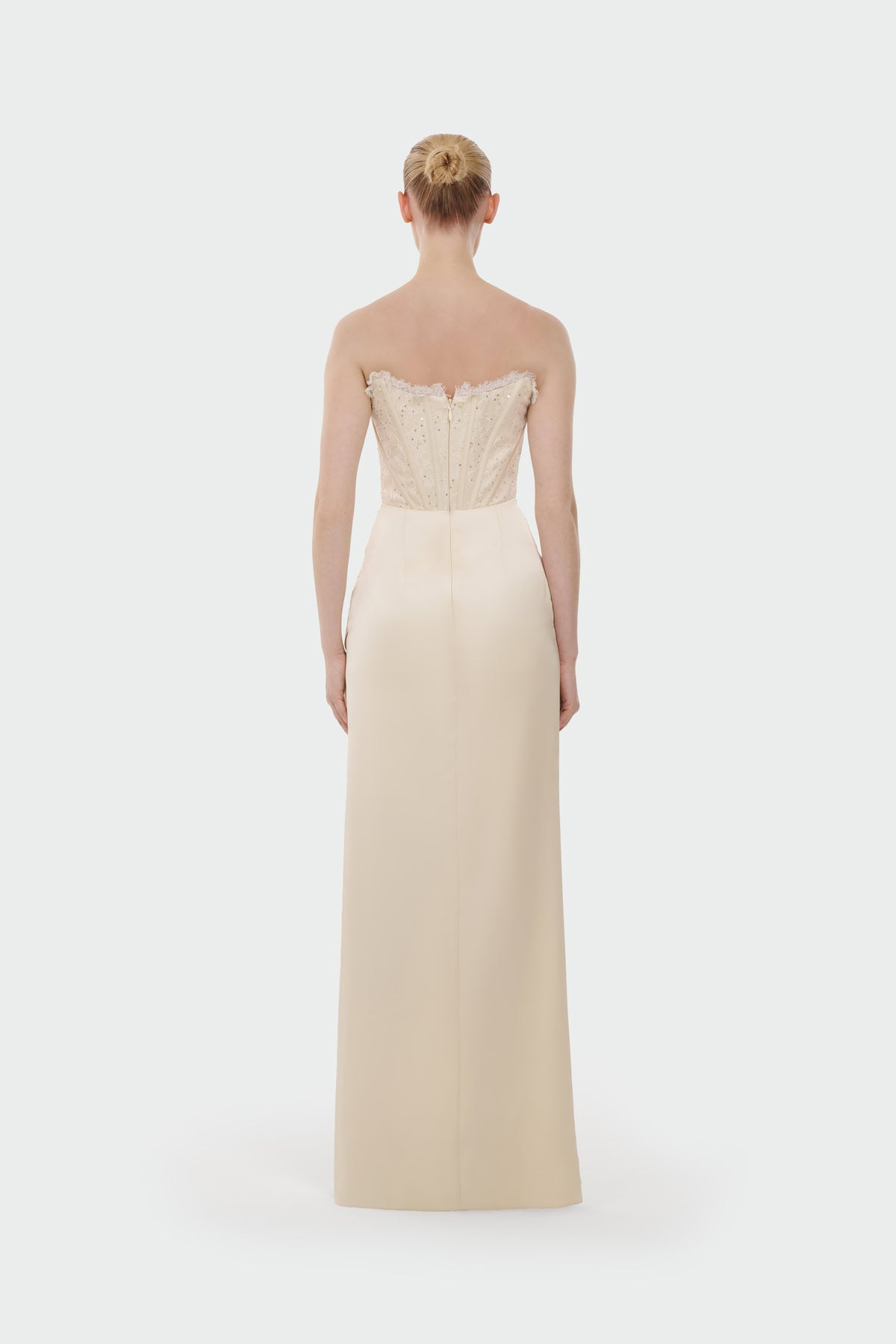 Strapless Draped Slit Evening Gown