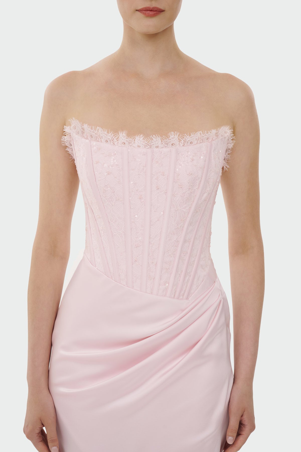 Strapless Draped Slit Evening Gown