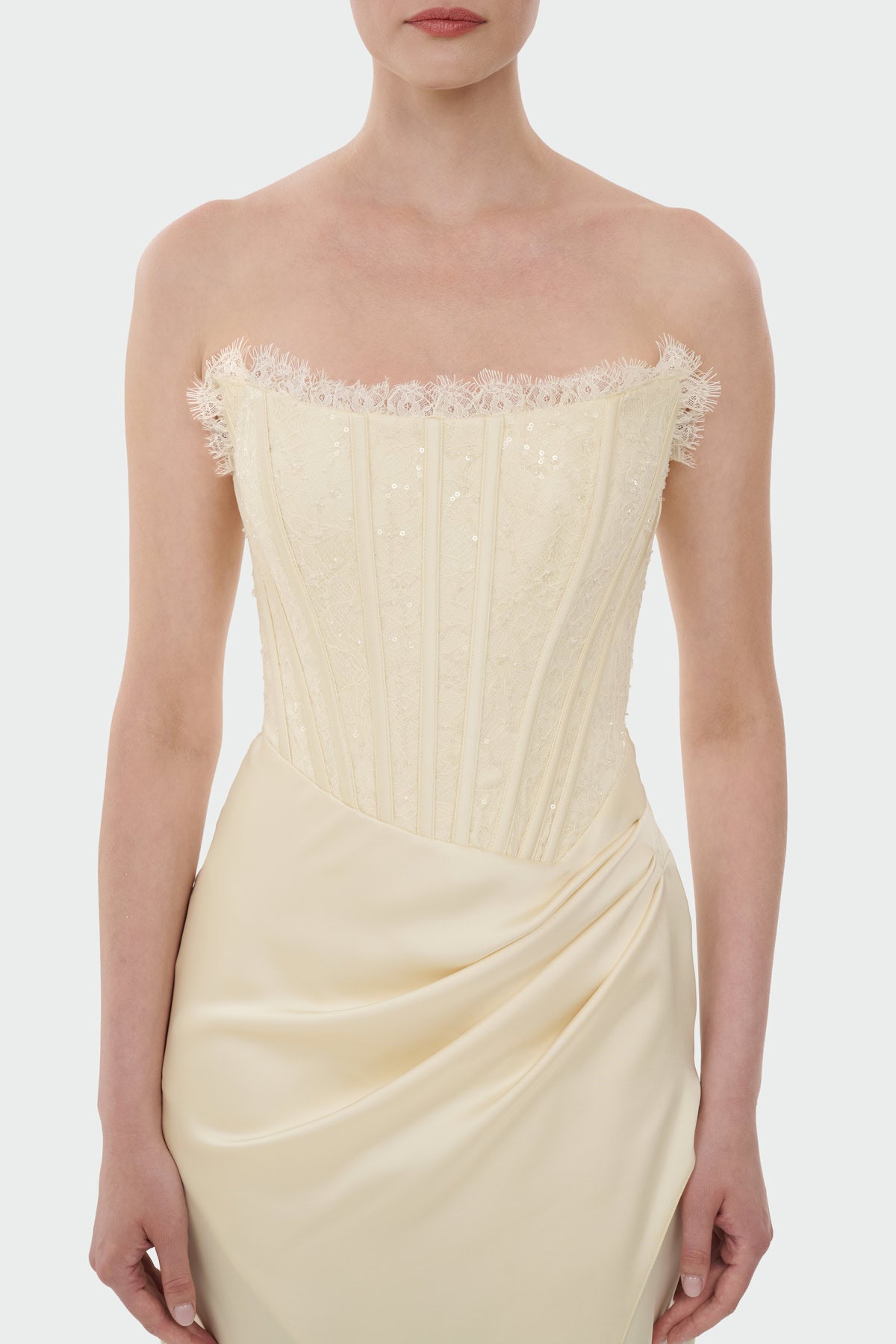 Strapless Draped Slit Evening Gown