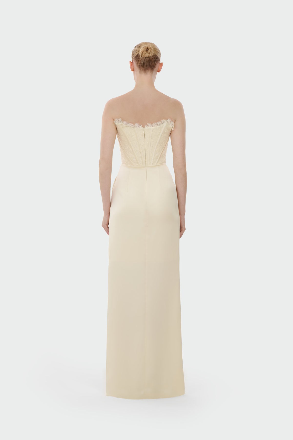 Strapless Draped Slit Evening Gown