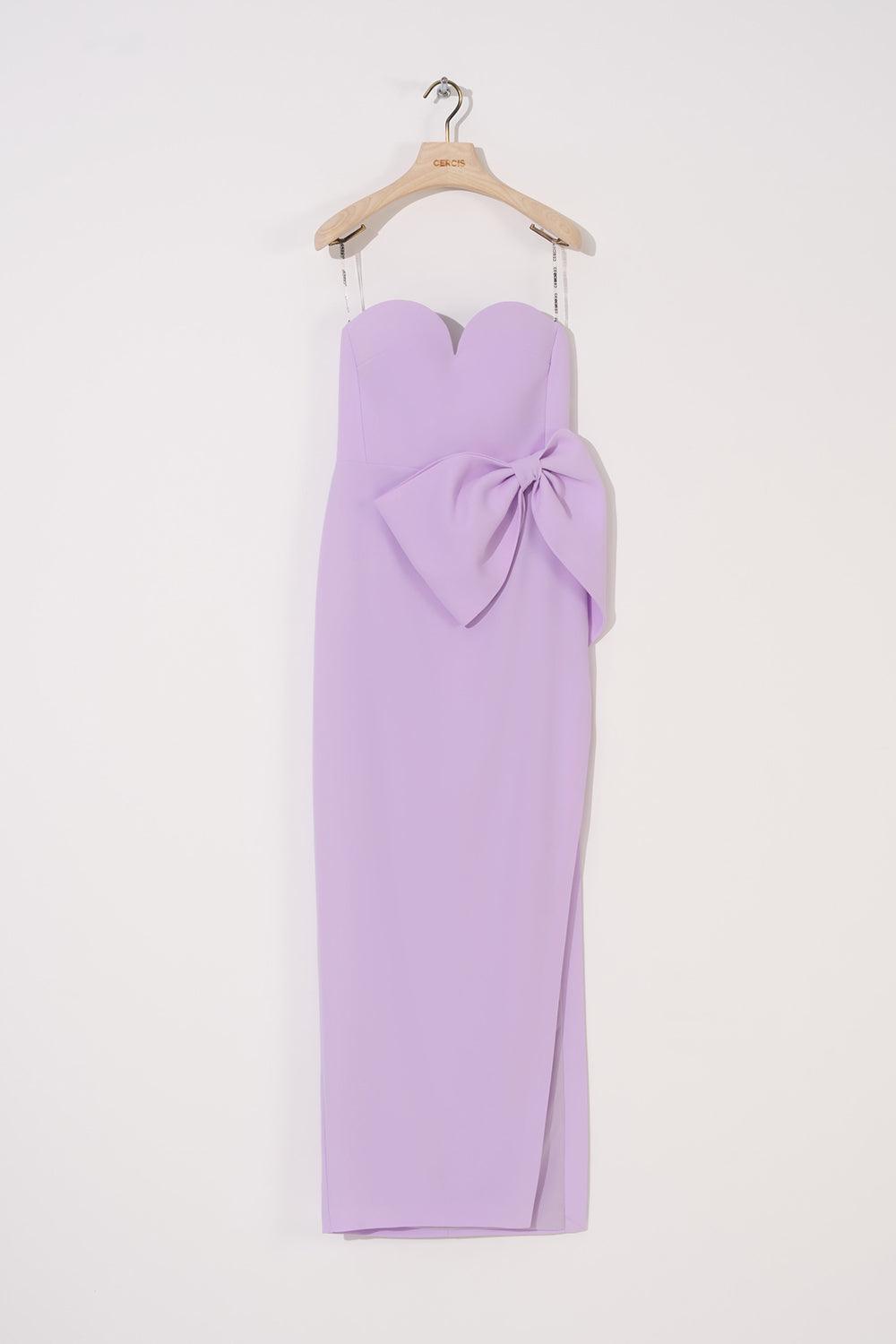 Straplez Fiyonk Detaylı Yırtmaçlı Elbise - Cercis