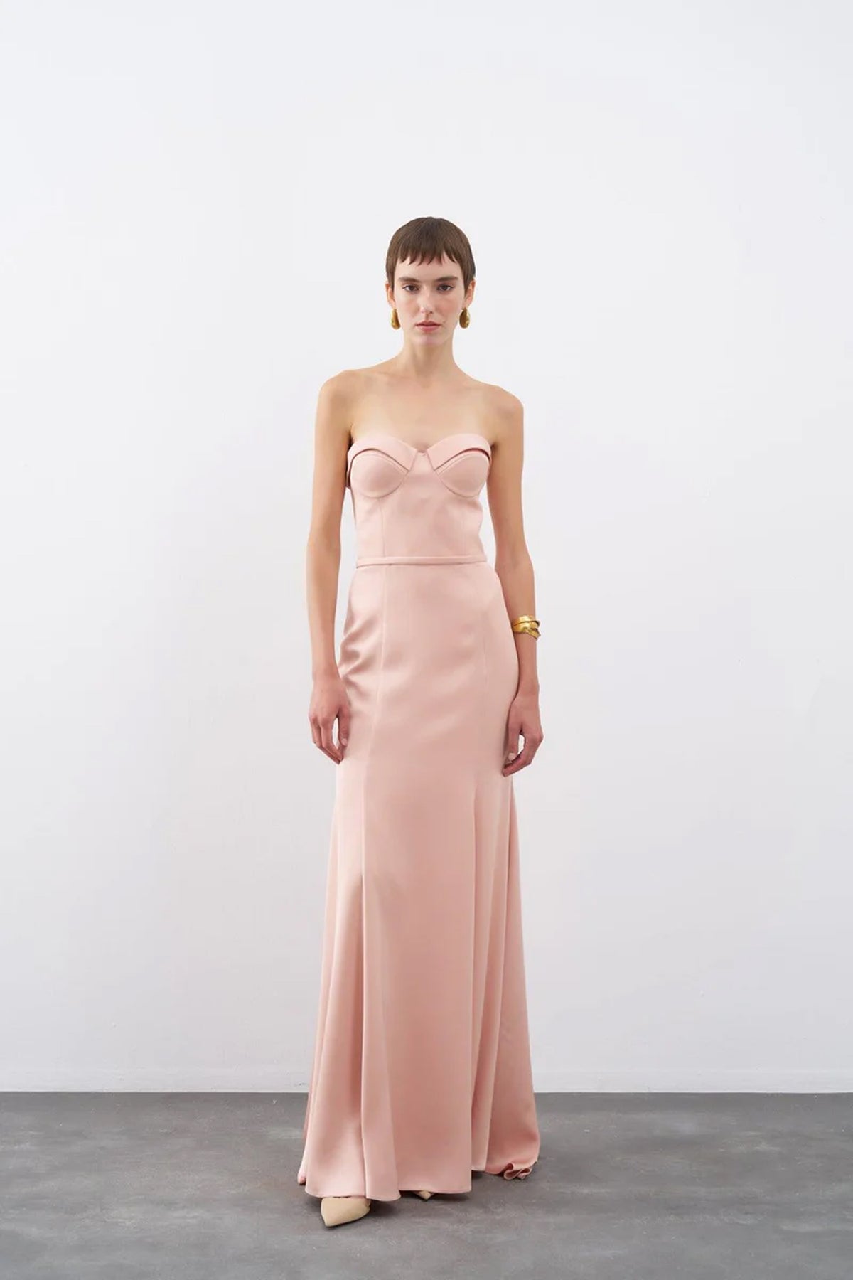 Straplez Göğüs Gloplu Uzun Abiye Elbise