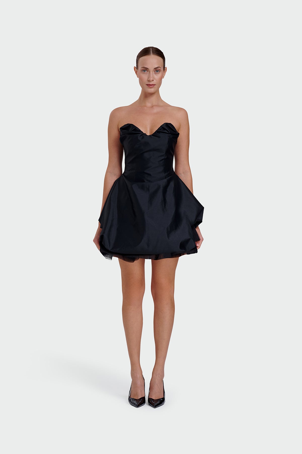 Strapless Sweetheart Neckline Tulle Detail Mini Evening Dress