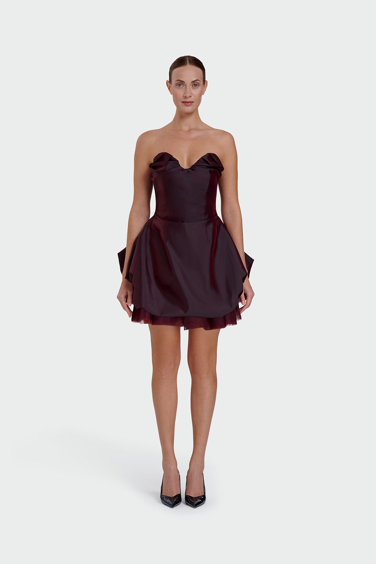 Strapless Sweetheart Neckline Tulle Detail Mini Evening Dress