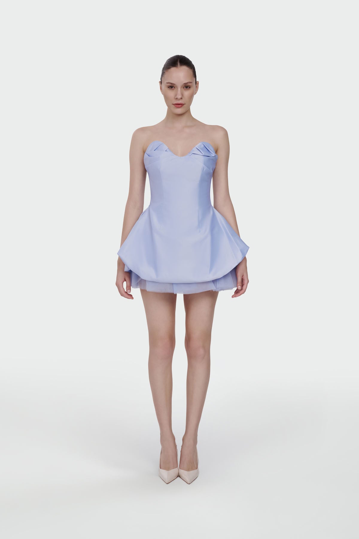 Strapless Sweetheart Neckline Tulle Detail Mini Evening Dress