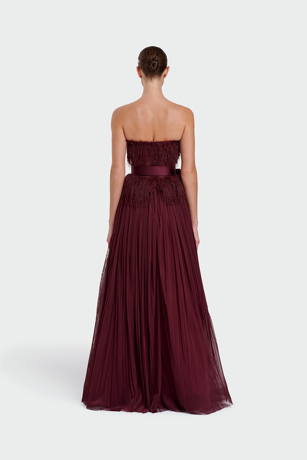 Strapless Belt Detail Slit Long Evening Dress