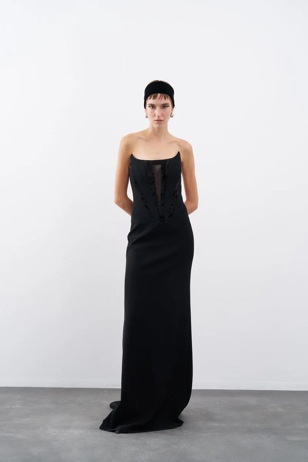 Straplez Korsajlı Uzun Abiye Elbise