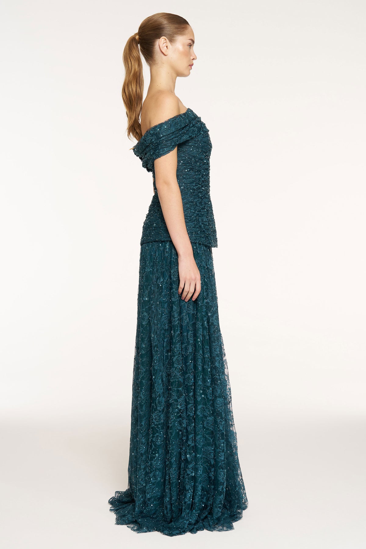 Strapless Sequin Embellished Slit Evening Dress
