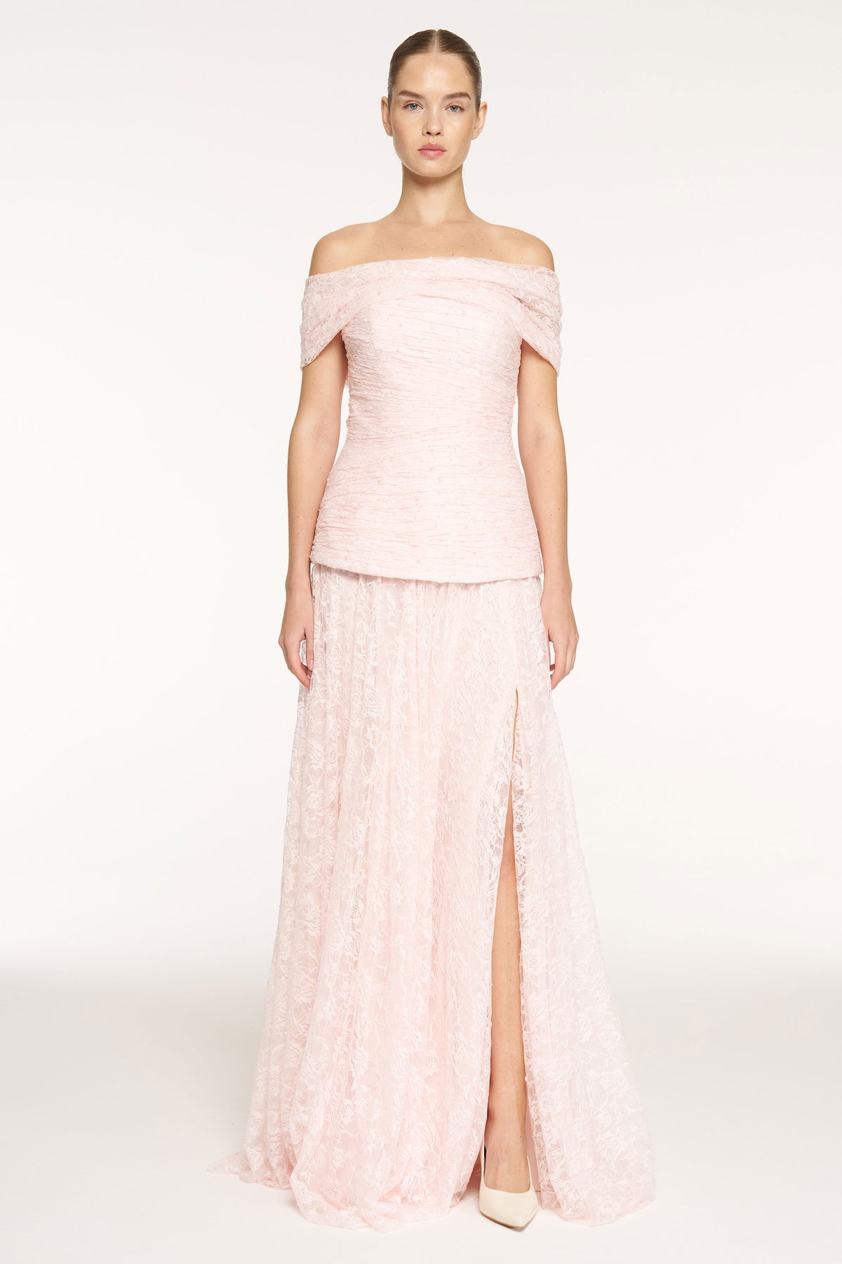 Strapless Sequin Embellished Slit Evening Dress